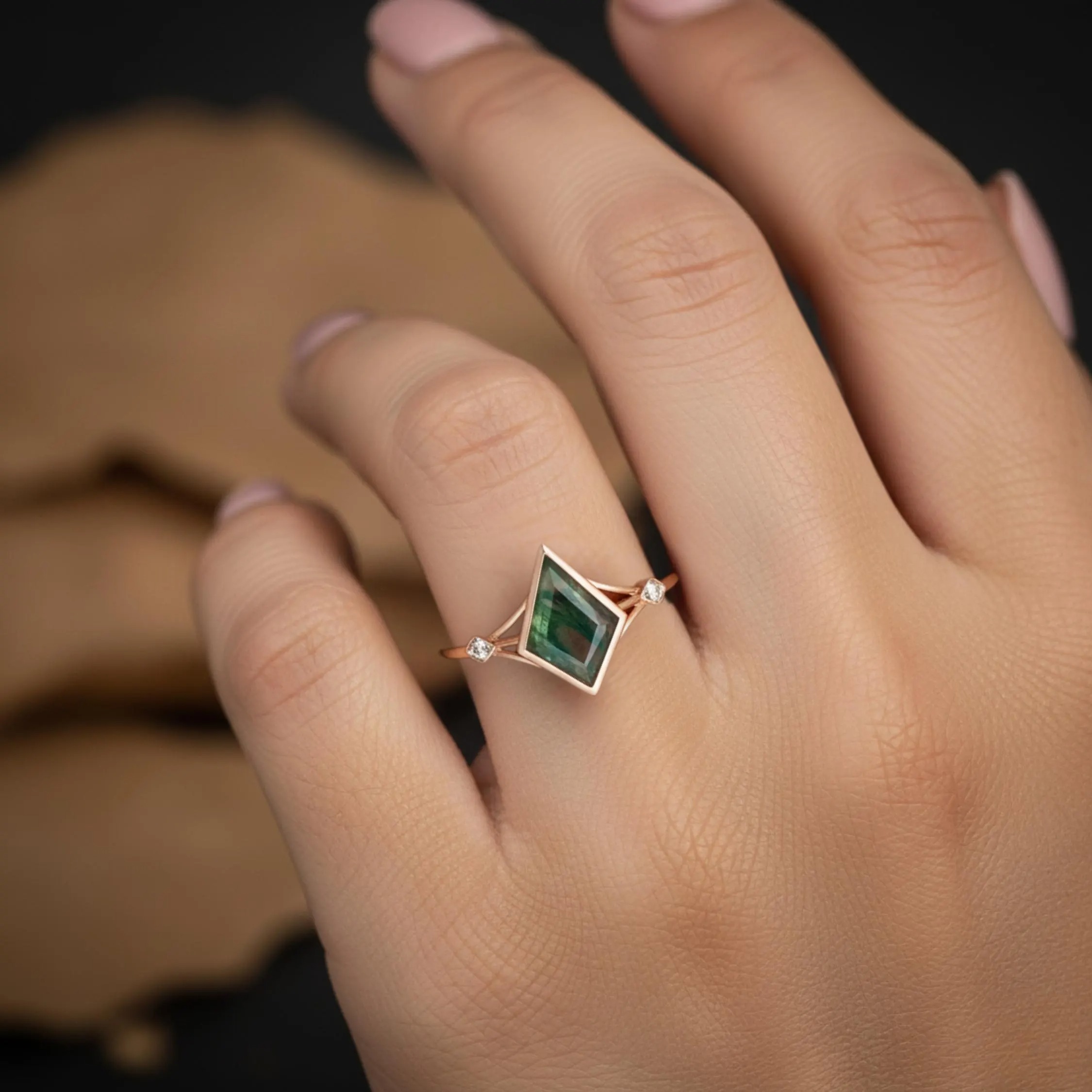 Vintage Kite Cut Green Moss Agate Engagement Ring Set 14k Rose Gold Wedding Moissanite Ring Unique Bridal Jewelry Anniversary Gift For Women
