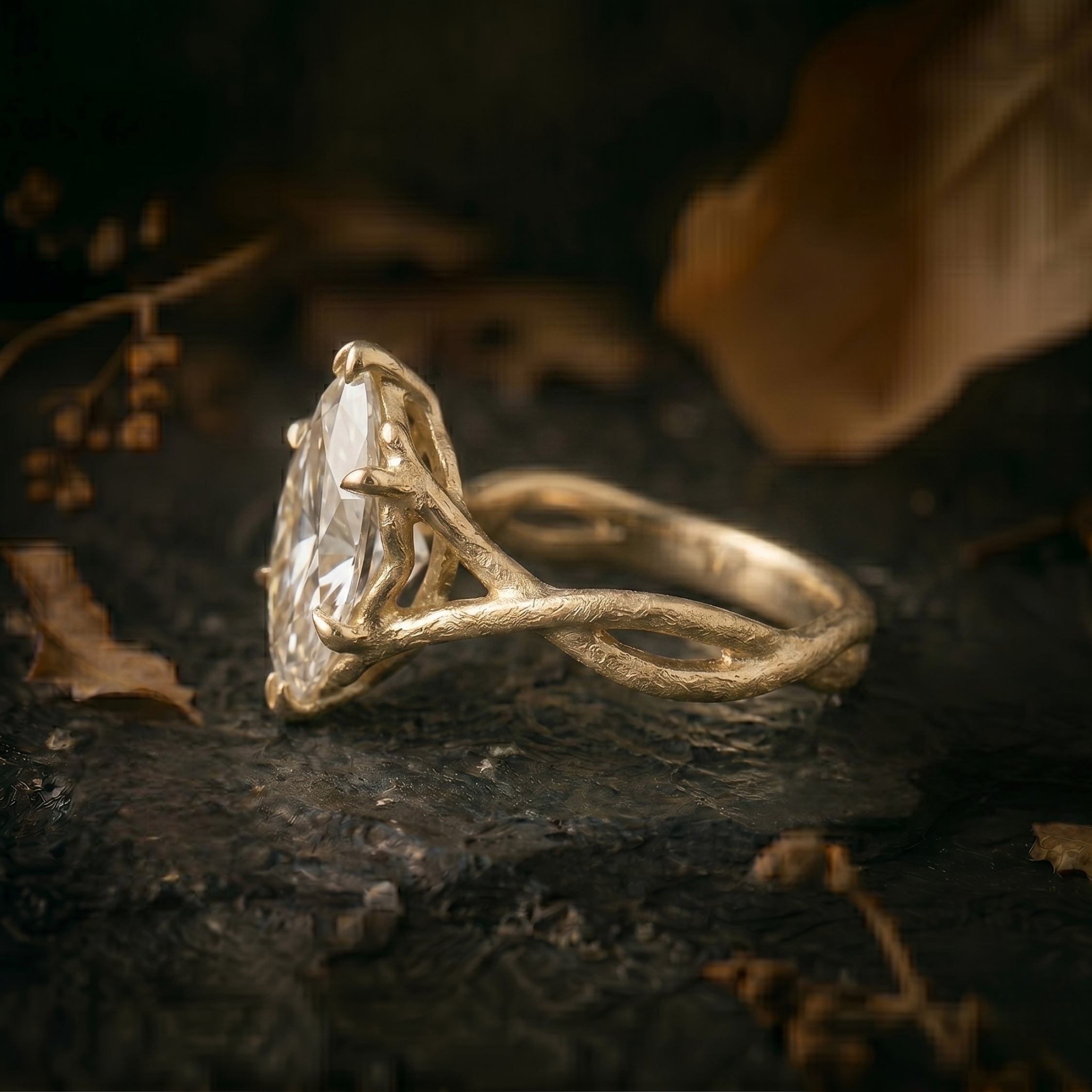 Vintage Marquise Cut Moissanite Engagement Ring, Delicate 14k Solid Gold Women's Twisted Band Diamond Wedding Ring, Anniversary Gift For Her