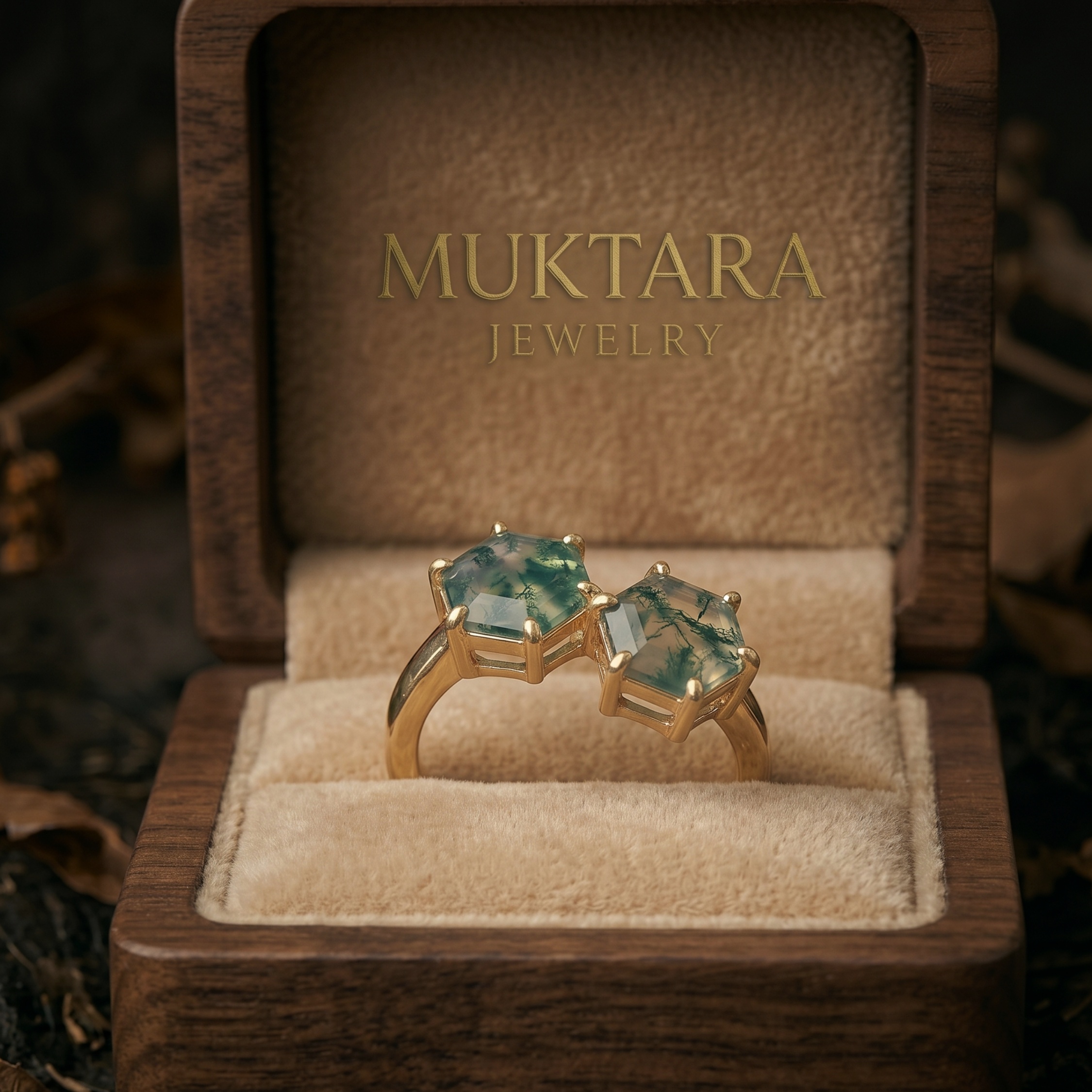Unique Double Hexagon Cut Green Moss Agate Ring/Vintage Bezel Set Bridal Jewelry/Promise Engagement Ring/ Anniversary Birthday gift for her
