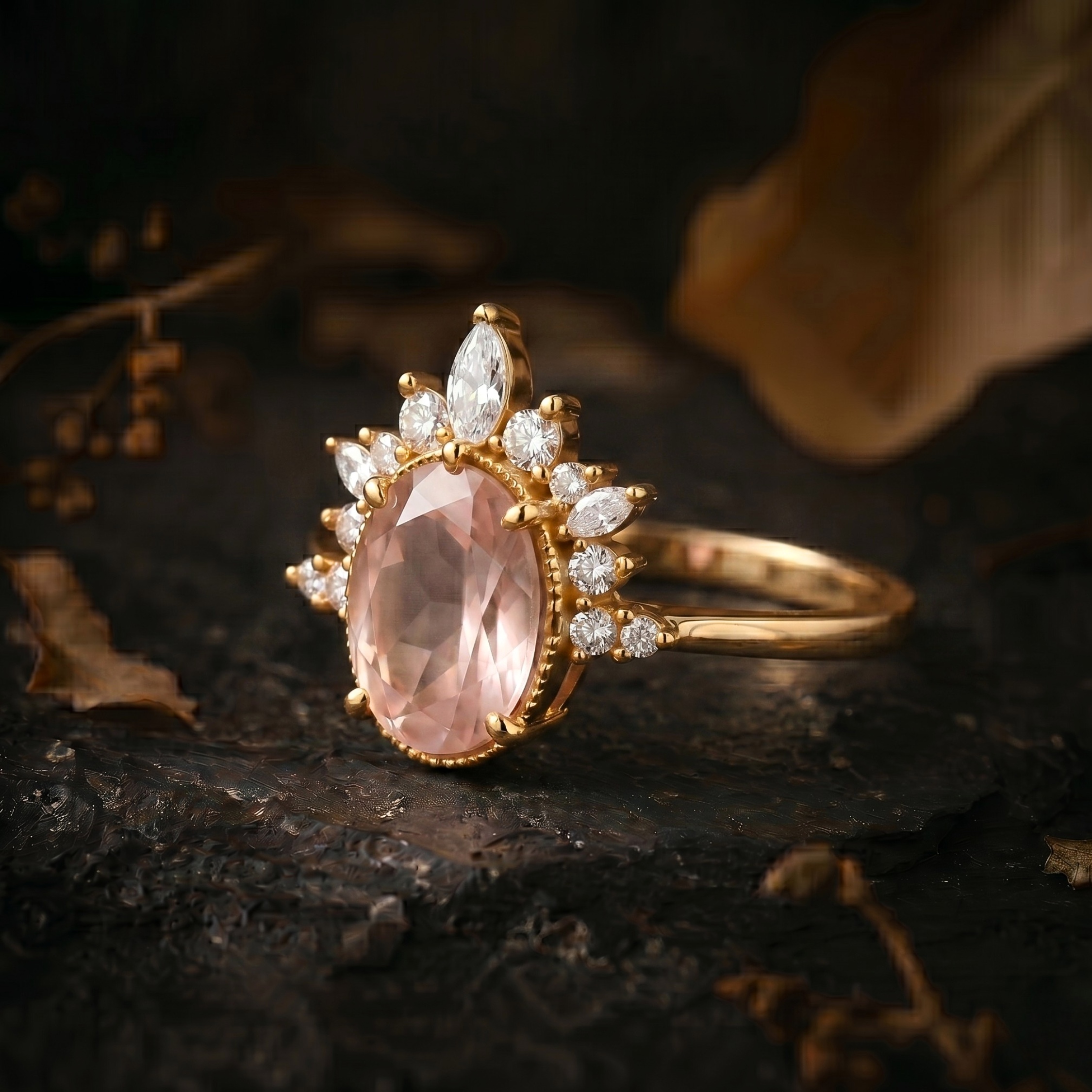 Oval Cut Rose Quartz Engagement Ring, 14K Gold Bezel Set Rose Quartz Moissanite Solitaire Ring, Bridal Minimalist Statement Jewelry Gift