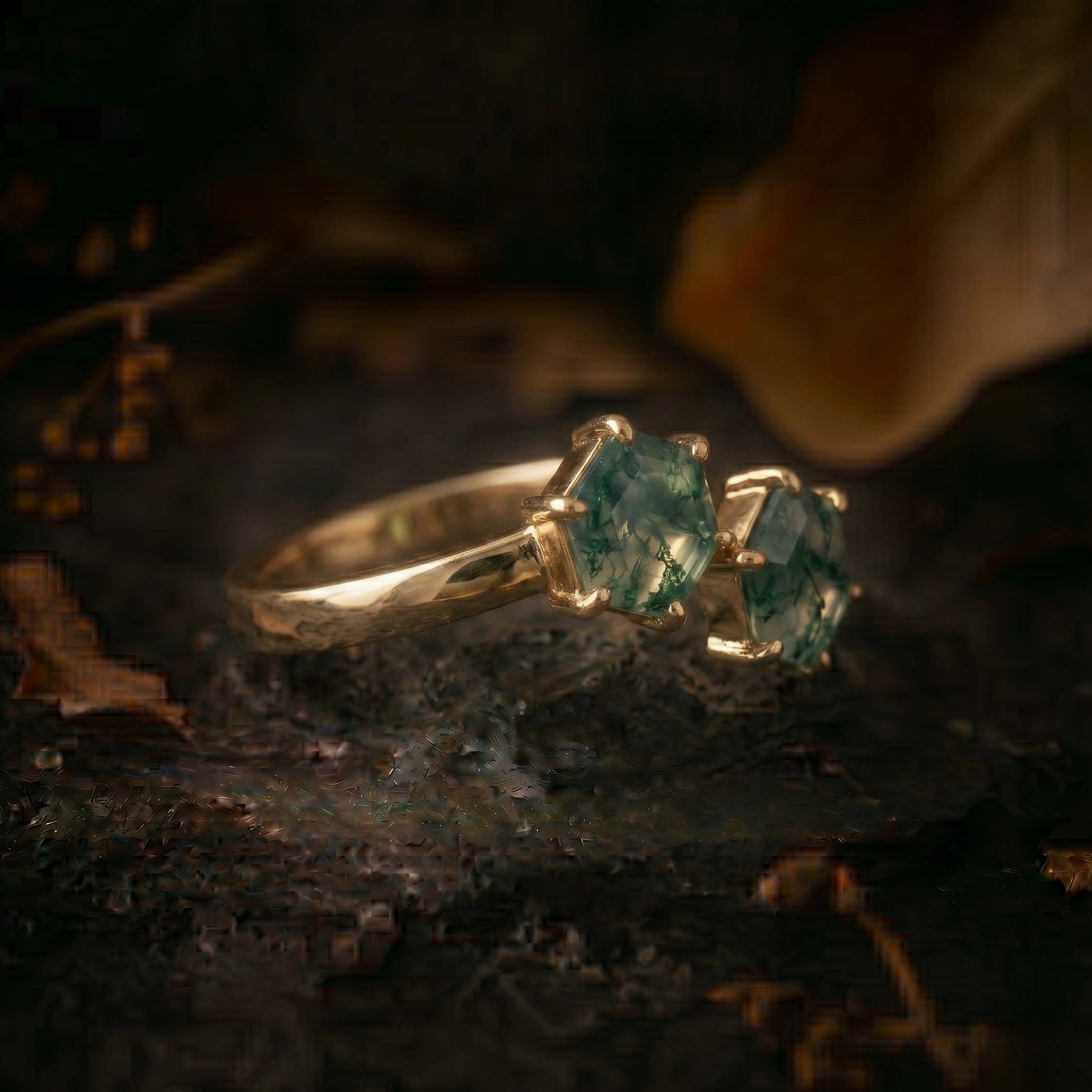 Unique Double Hexagon Cut Green Moss Agate Ring/Vintage Bezel Set Bridal Jewelry/Promise Engagement Ring/ Anniversary Birthday gift for her