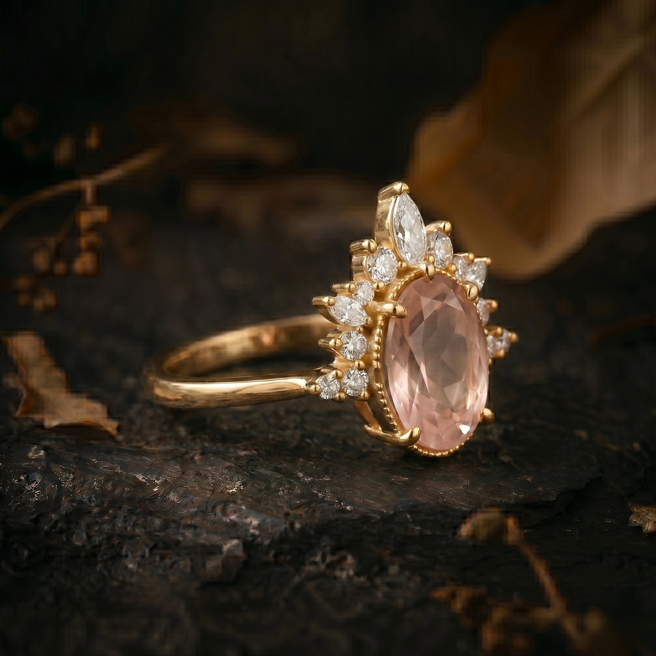 Oval Cut Rose Quartz Engagement Ring, 14K Gold Bezel Set Rose Quartz Moissanite Solitaire Ring, Bridal Minimalist Statement Jewelry Gift