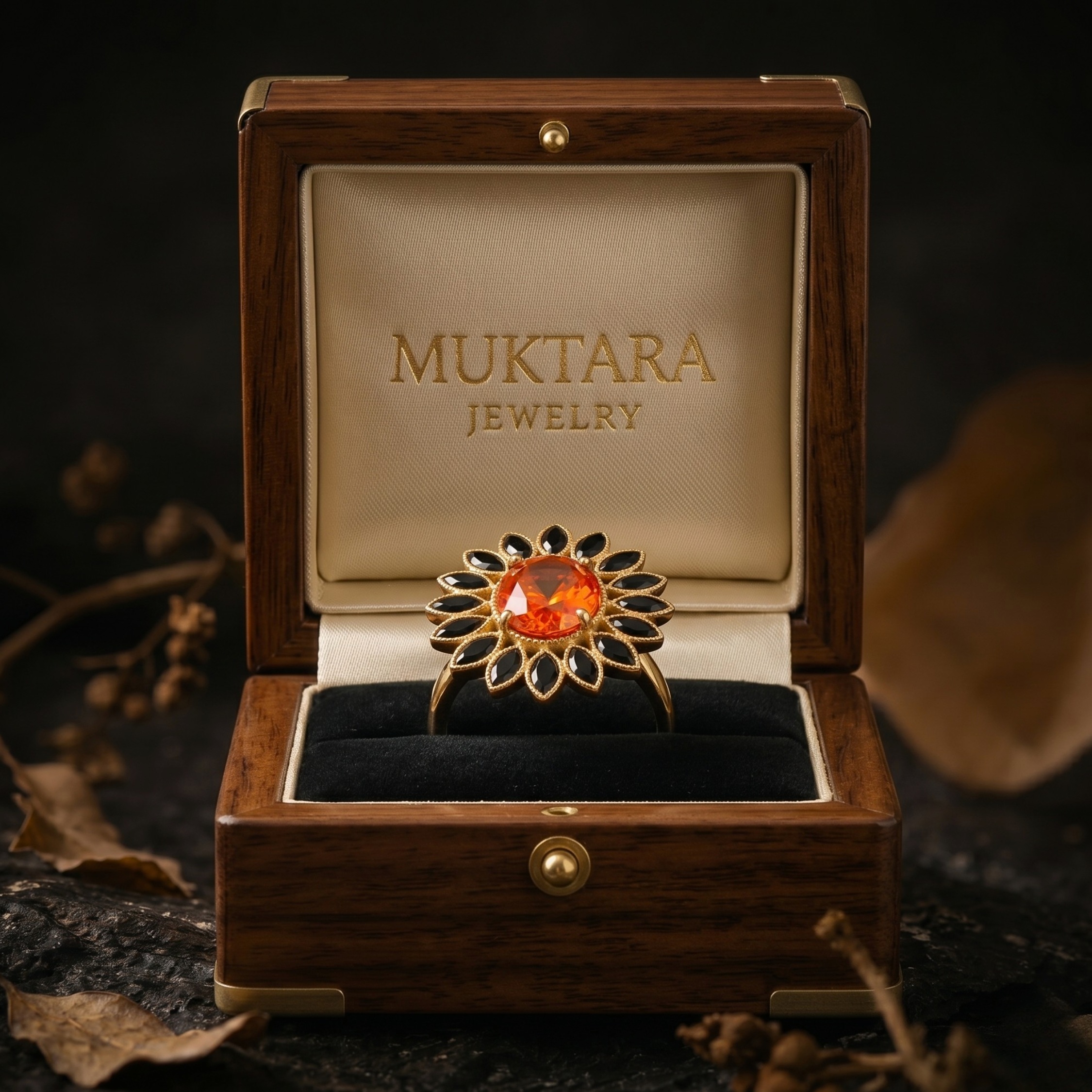 Vintage Oval Sunstone Onyx Flower Ring, Floral Halo Gold Engagement Ring, Black Onyx Spring Summer Trend June Birthstone Boho Gift For Women