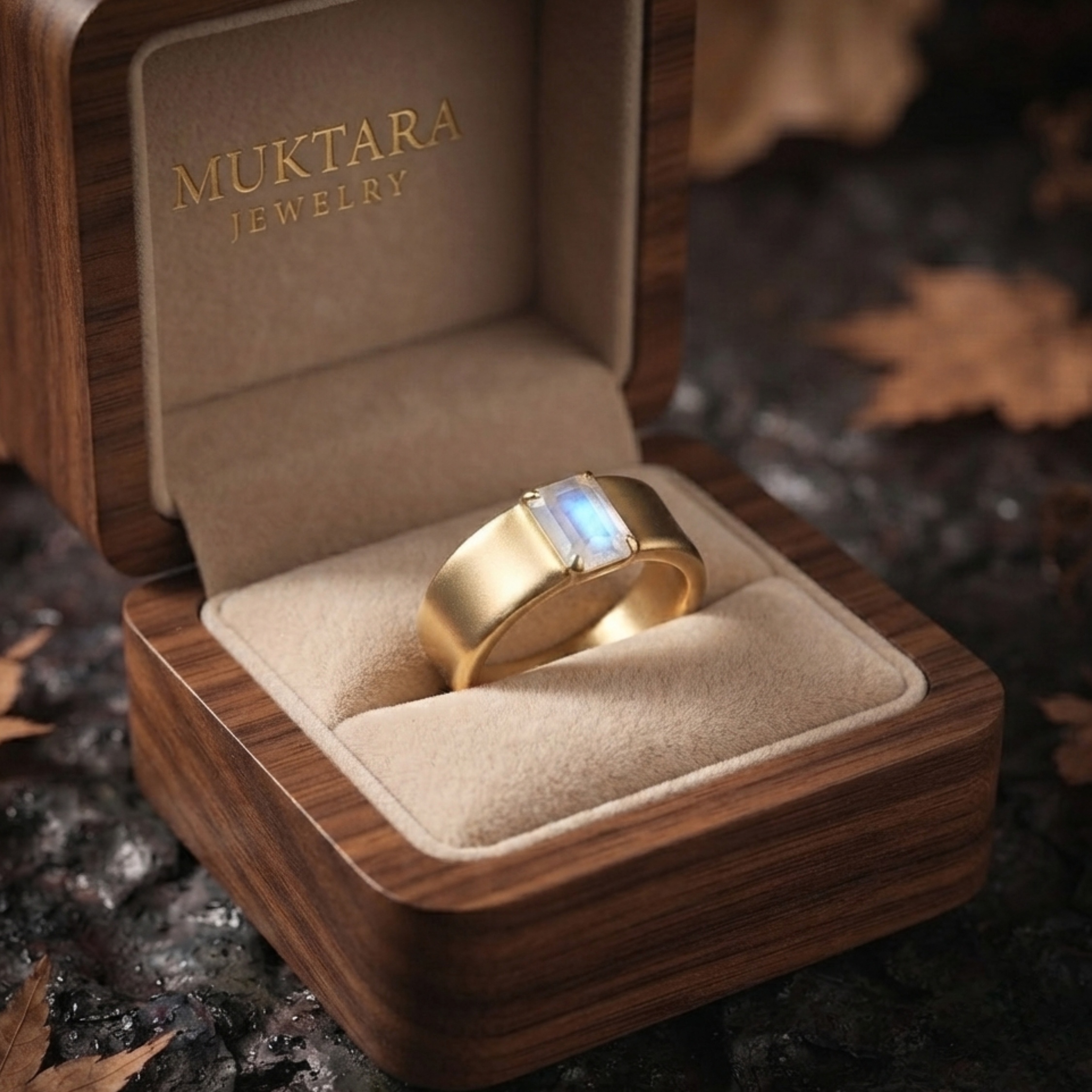 Rainbow Moonstone Emerald Cut Wedding Band, Bold Gold Men's Engagement Ring, Statement Unisex Heirloom Ring, Single Stone Ring Gift For Him