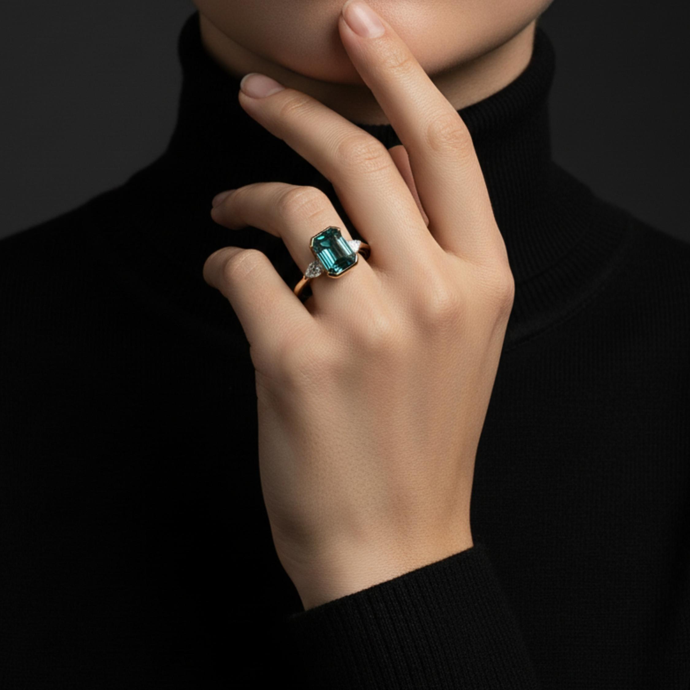 Emerald Cut Teal Montana Sapphire Ring, September Birthstone Jewelry, Engagement Ring, Promise Ring, Anniversary Birthday gift for her