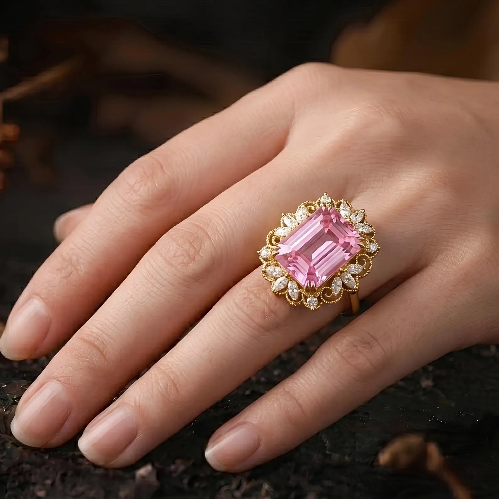 Emerald Cut Pink Sapphire Moissanite Engagement Ring, September Birthstone Promise Moissanite Wedding Ring Anniversary Birthday Gift For Her
