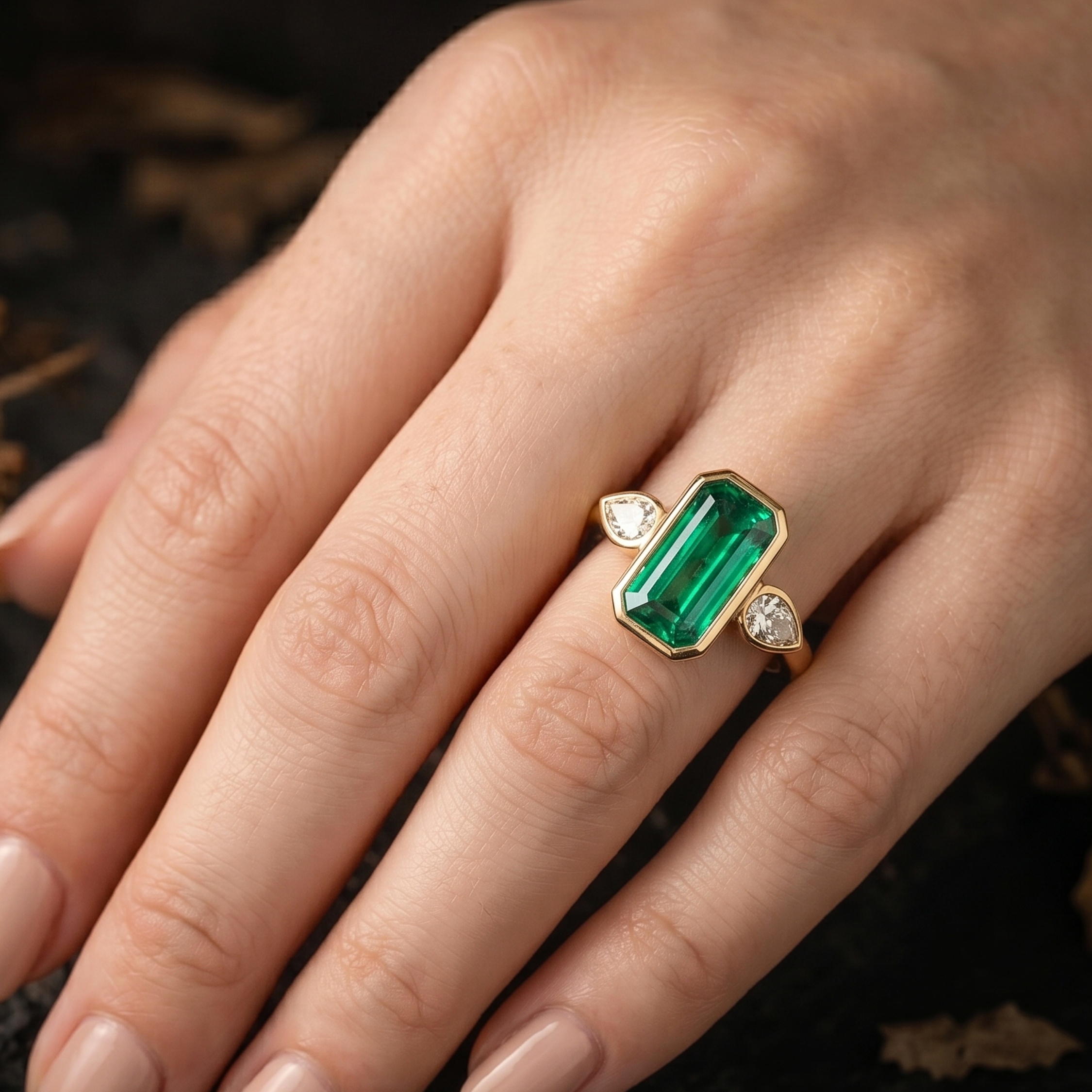 Genuine Emerald Cut Emerald Engagement Ring, 3 Stone Promise Bridal Moissanite Emerald Statement Jewelry, Anniversary Birthday gift for her