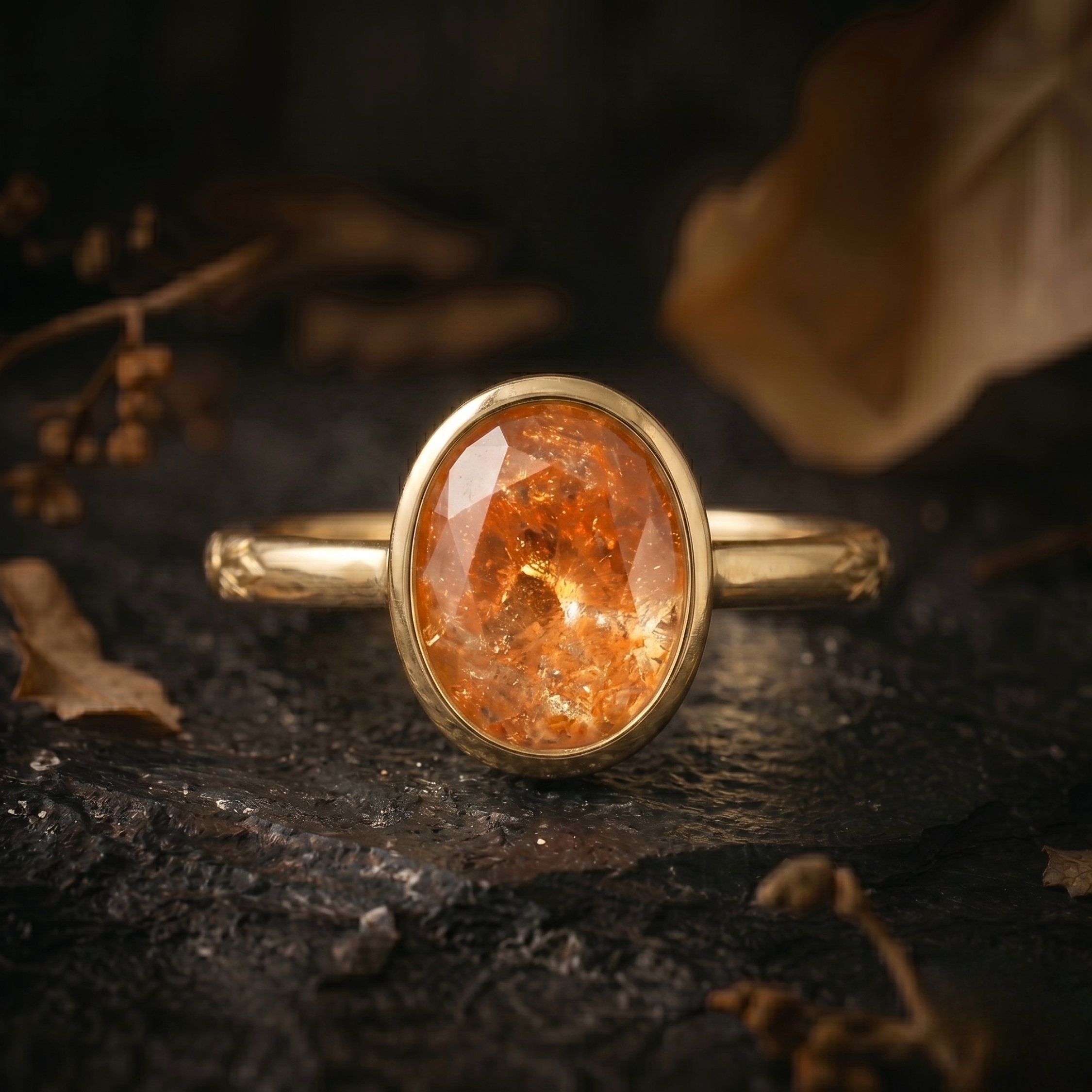 Vintage Art Deco Sunstone Single Stone Engagement Ring, Unique Oval Cut Promise Statement Jewelry, Orange Gemstone Ring, Anniversary Gift