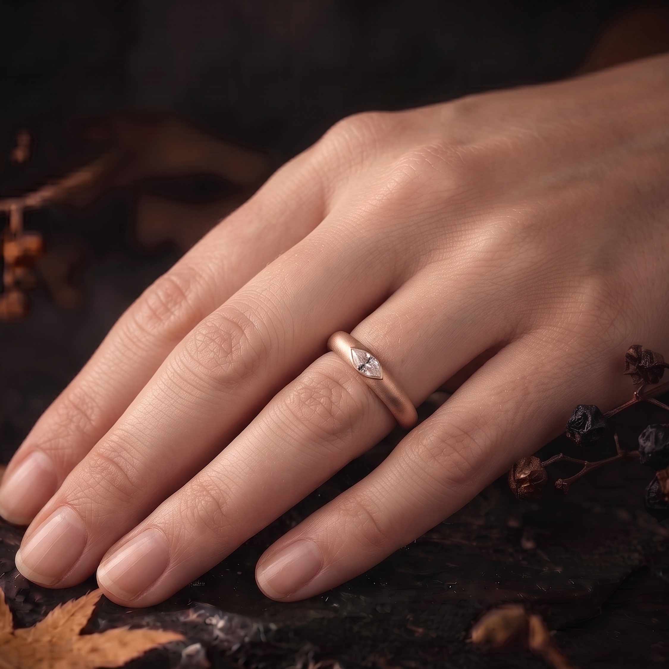 Marquise Moissanite Travel Ring Band, Minimalist Solitaire Engagement Ring, Dainty Marquise Cut Vacation Ring, Low Profile Promise Ring Gift