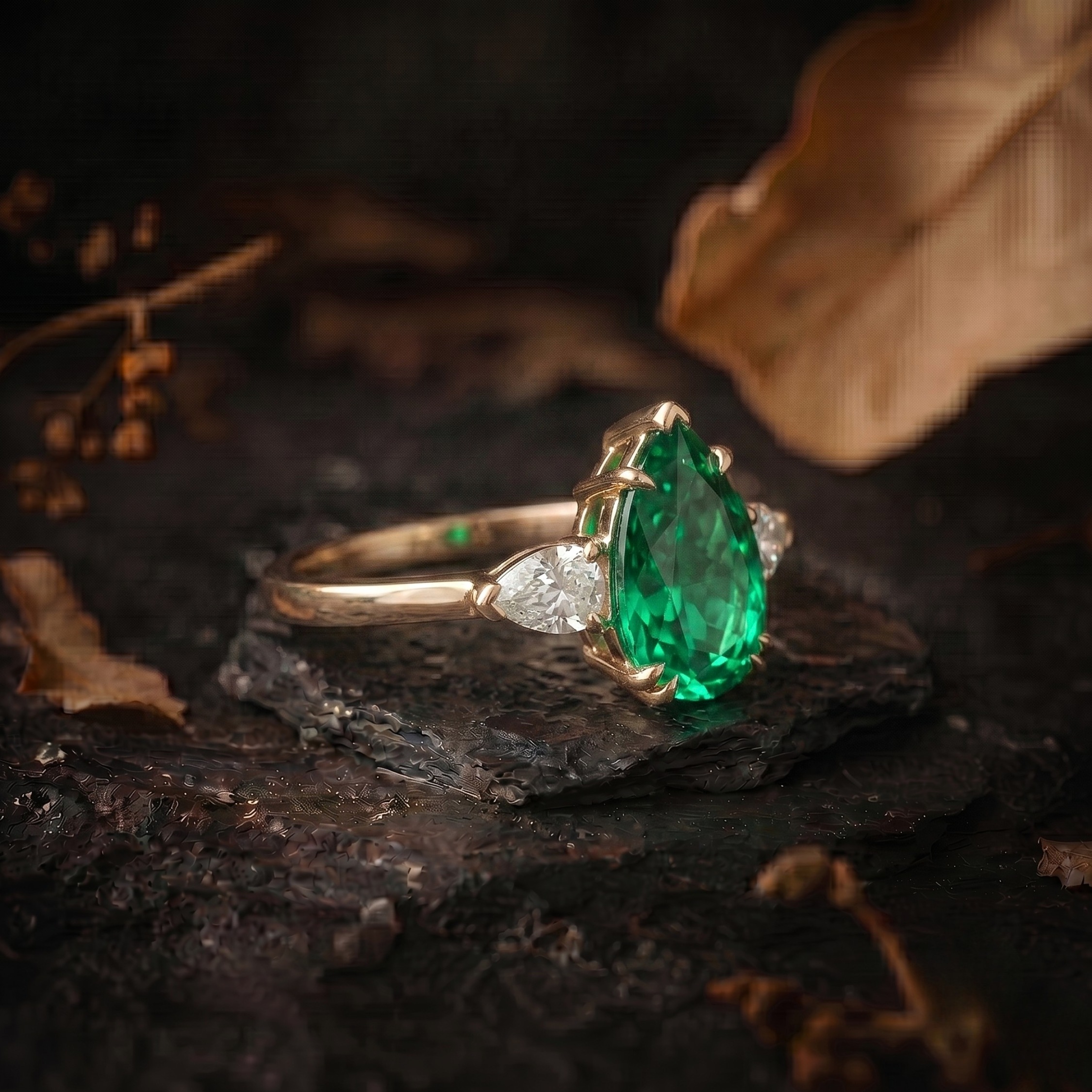 Genuine Emerald Pear Cut Engagement Ring, 14k Gold Halo Diamond Ring, Delicate Green Gemstone Promise Anniversary Birthday Gift for Women