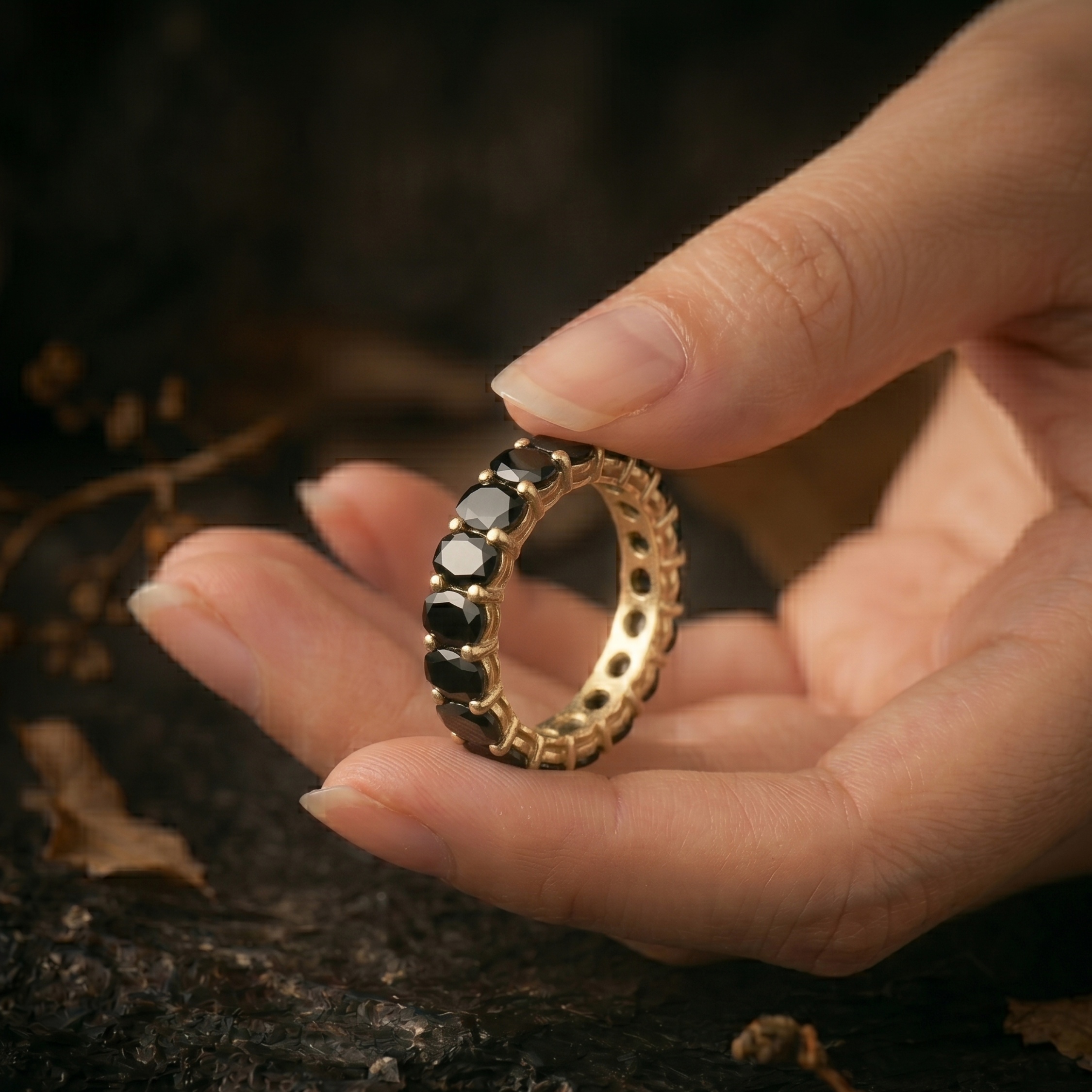 Black Onyx Eternity Wedding Band/14K Gold Coffin Cut Promise Ring/Matching Bridal Chevron Stacking Ring/Minimalist Anniversary Gift for Her