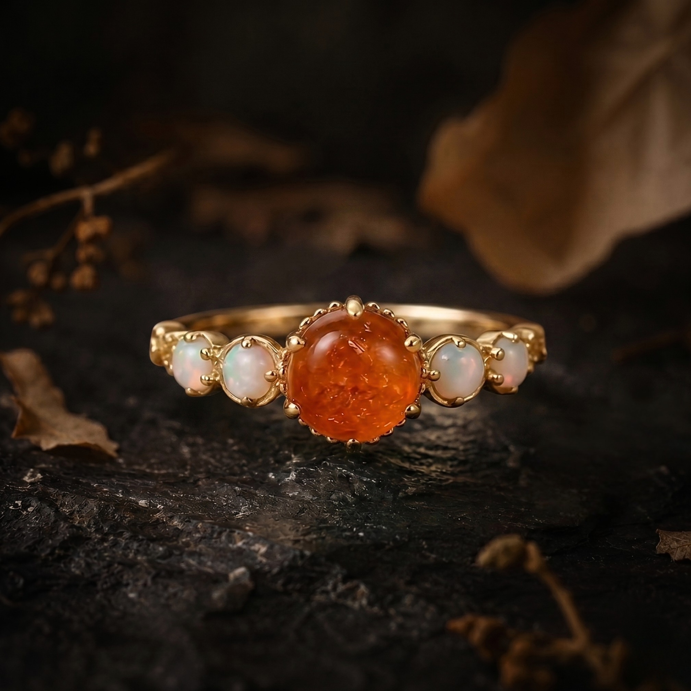 Vintage Sunstone Opal Engagement Gold Ring/Orange Gemstone Boho Statement Jewelry/June Birthstone Gift Spring Summer Trend Mother’s Day Sale