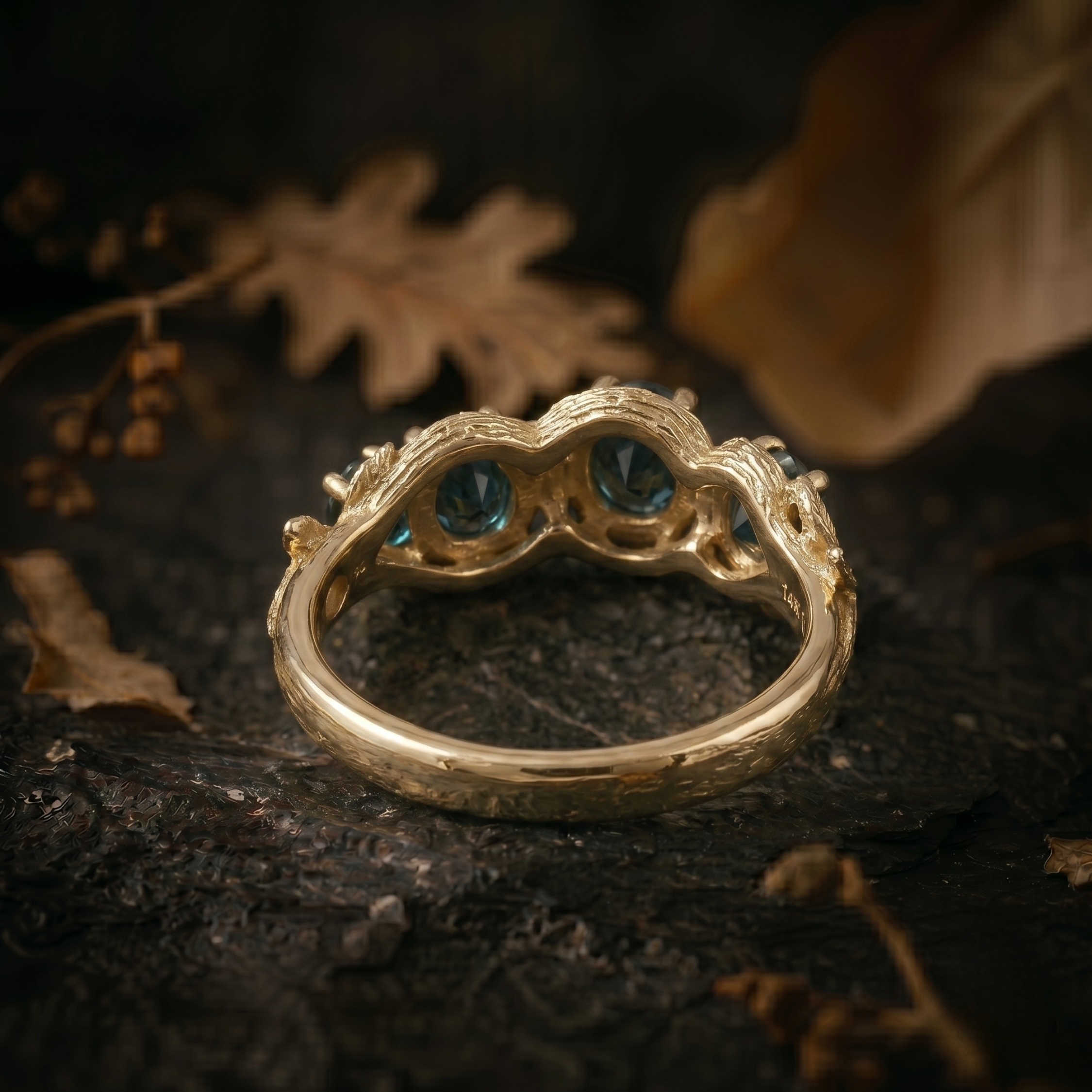 Unique Round Cut Teal Montana Sapphire Engagement Ring, September Birthstone Nature Inspired Leaf Ring, Anniversary Birthday Gift For Women