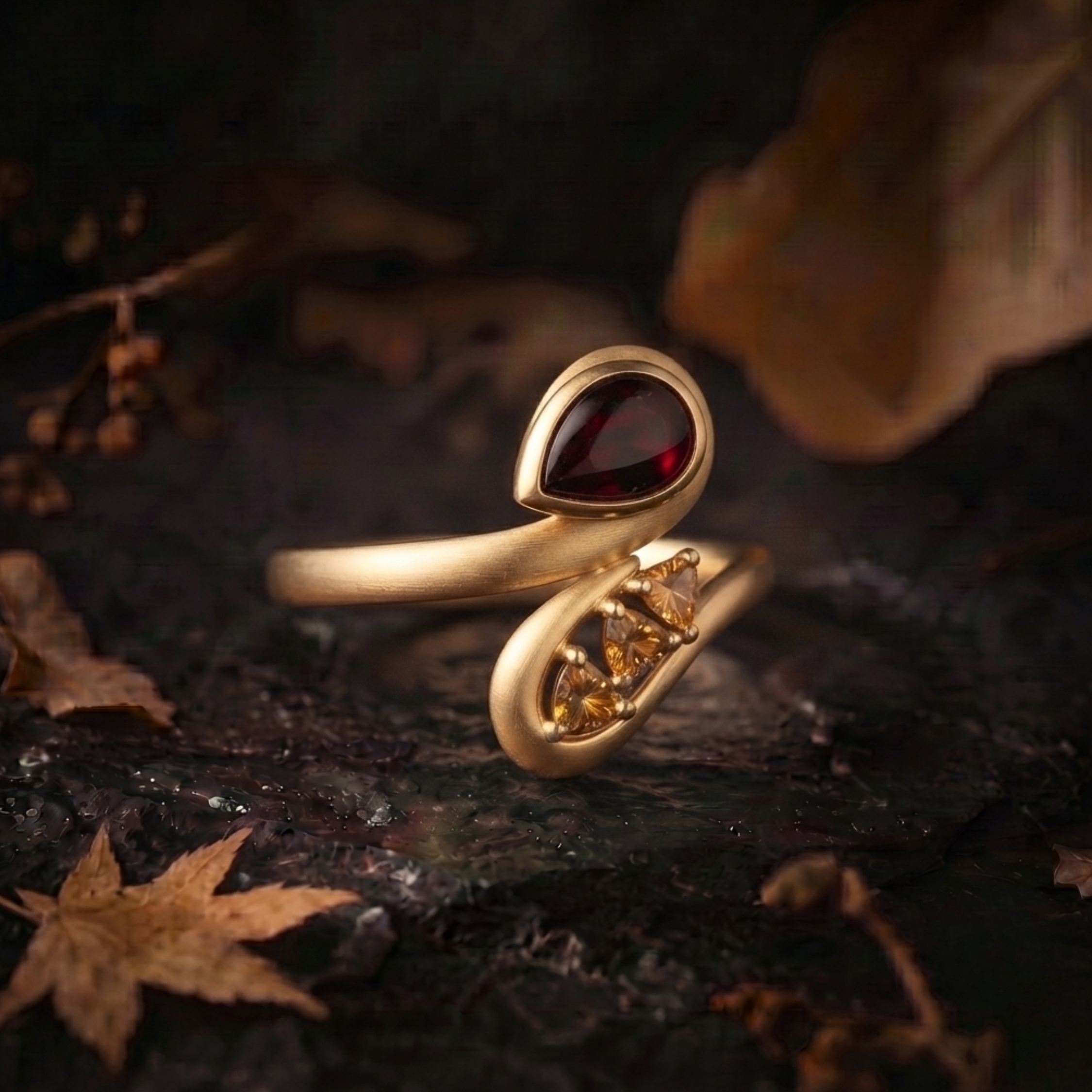 Unique Swan Inspired Statement Garnet Citrine Engagement Ring, Elegant Nature Inspired Wedding Ring, Garnet Citrine Birthday Gift For Women