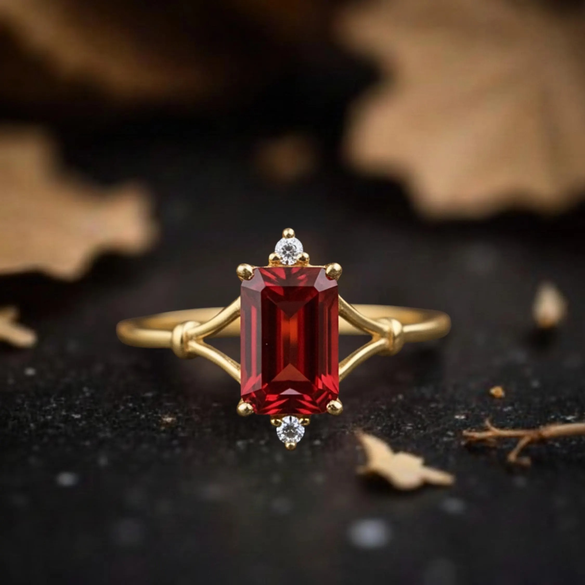 Emerald Cut Garnet Engagement Ring 14k Yellow Gold Red Garnet Wedding Ring Vintage Art Deco Solitaire Promise Ring Anniversary Gift for Her