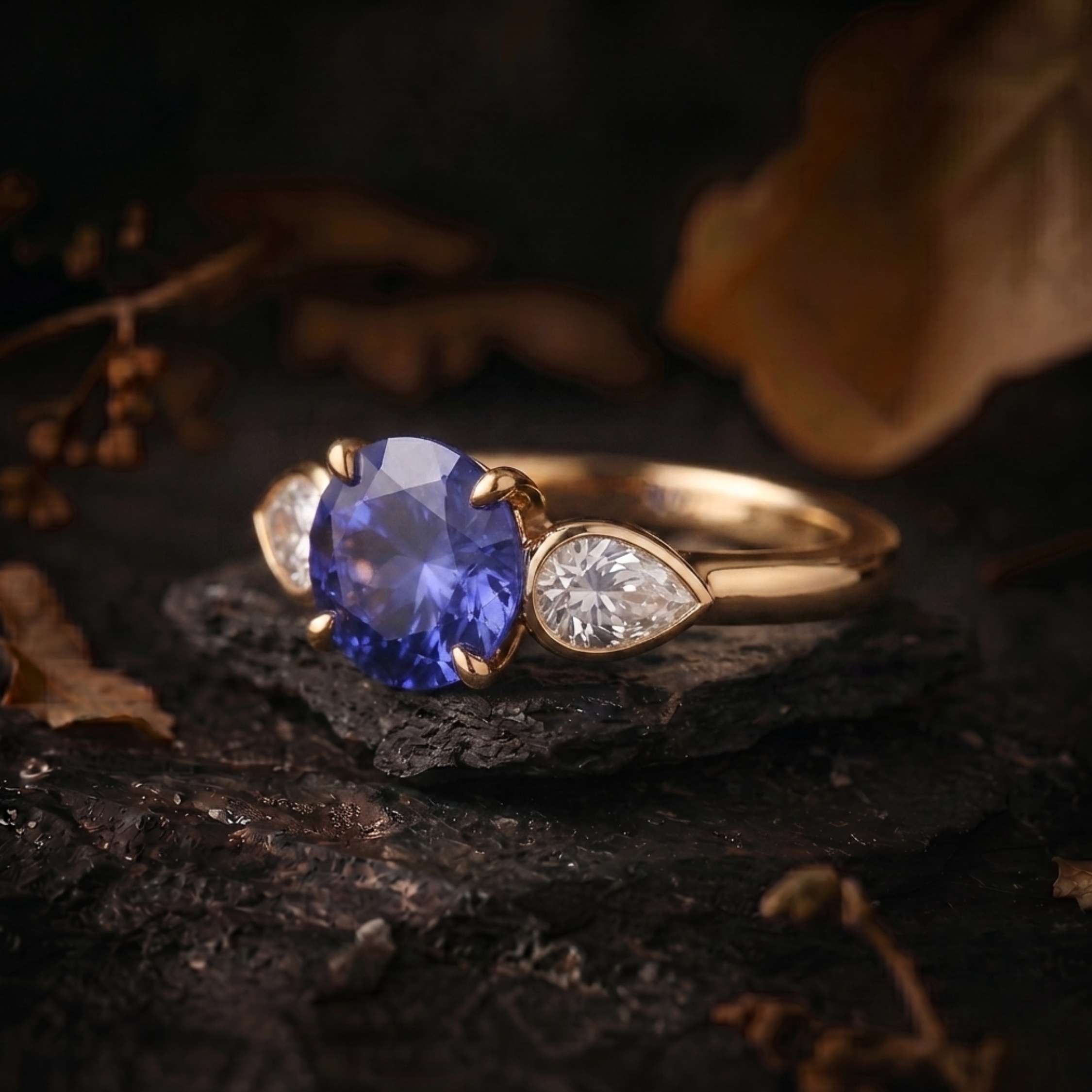 Unique Round Cut Tanzanite Engagement Ring, Pear Cut Tanzanite Moissanite Solitaire Wedding Ring, Vintage Inspired Birthstone Ring December