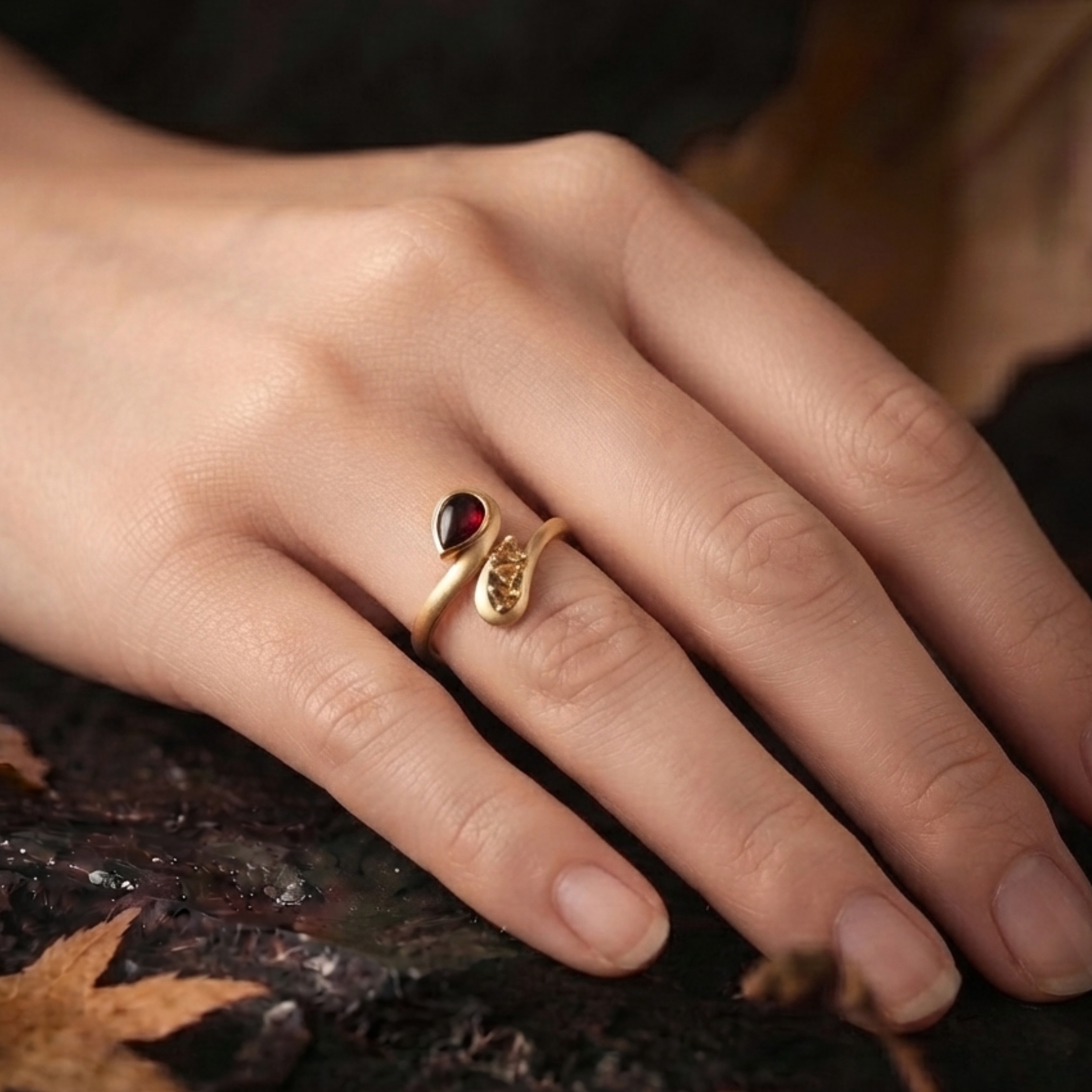 Unique Swan Inspired Statement Garnet Citrine Engagement Ring, Elegant Nature Inspired Wedding Ring, Garnet Citrine Birthday Gift For Women
