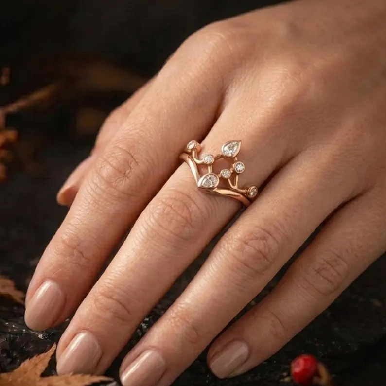 Unique Pear Cut Moissanite Engagement Ring, Modern Split April Birthstone Nature Inspired Twisted Band, Anniversary Birthday Gift For Women
