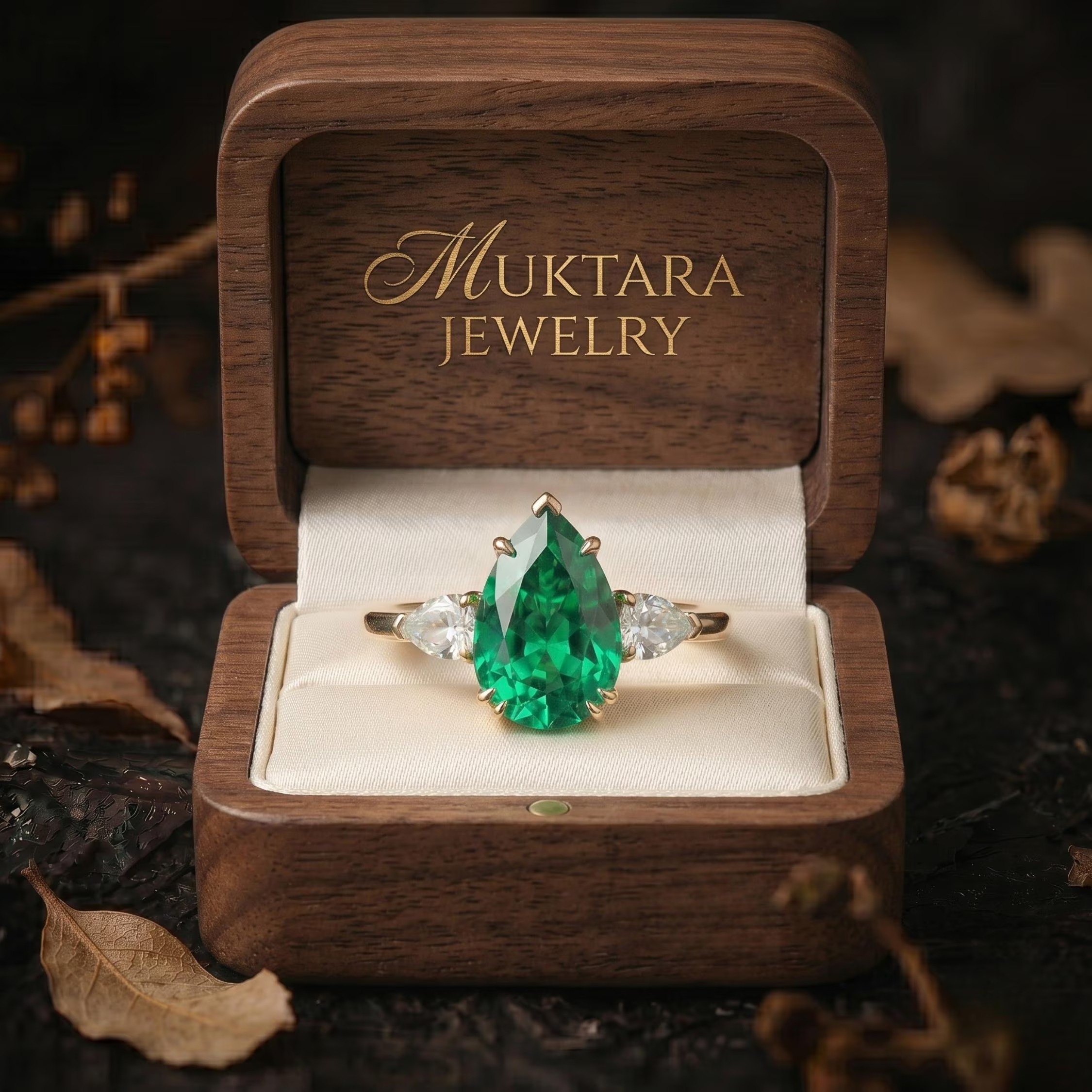 Genuine Emerald Pear Cut Engagement Ring, 14k Gold Halo Diamond Ring, Delicate Green Gemstone Promise Anniversary Birthday Gift for Women