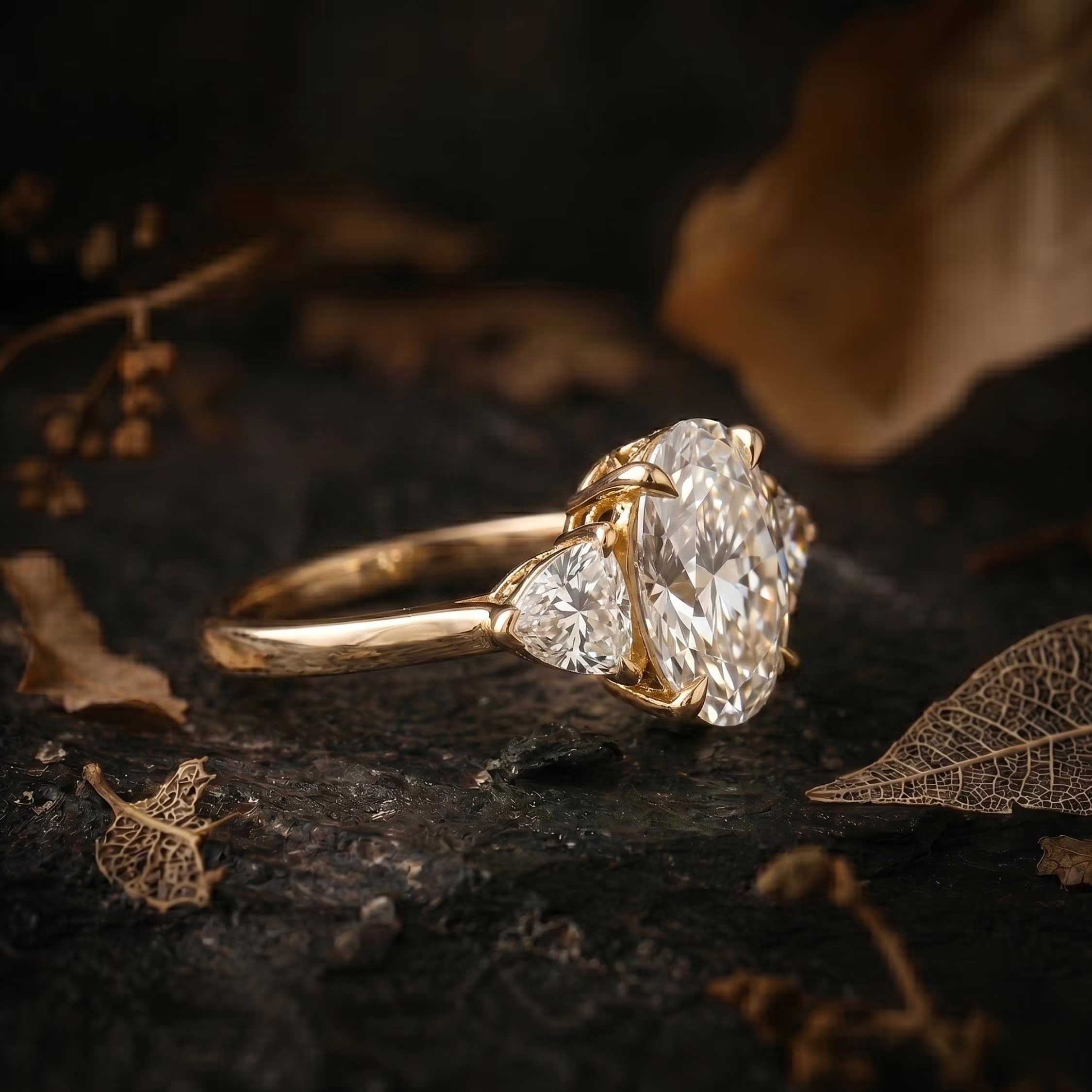Unique Oval And Pear Cut Moissanite Ring, Petite Three Stone Engagement Ring, 14K Solid Gold Dainty Minimalist Jewelry, Bridal Promise Ring