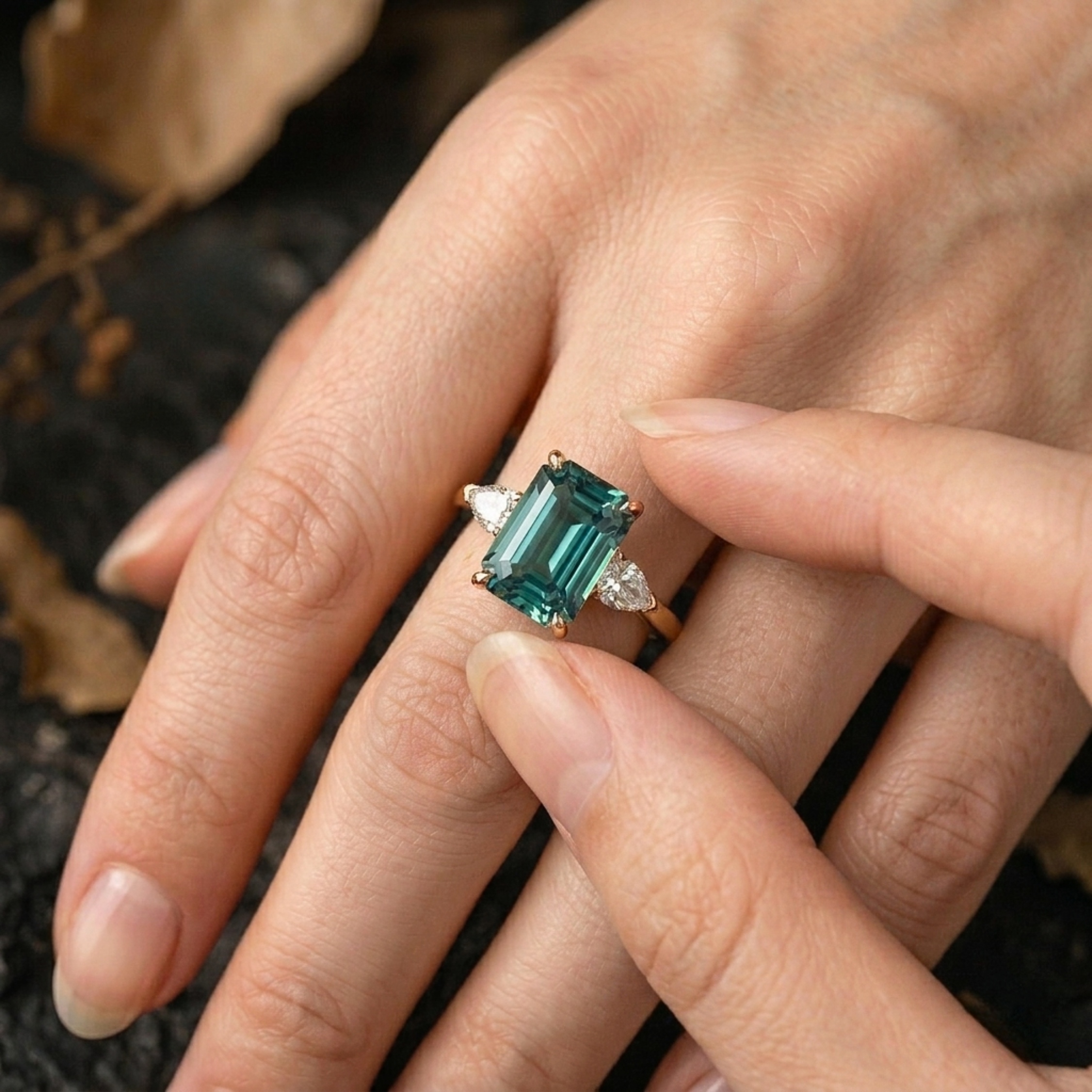 Emerald Cut Teal Montana Sapphire Engagement Ring, September Birthstone Promise Moissanite Wedding Ring, Anniversary Birthday Gifts For Her