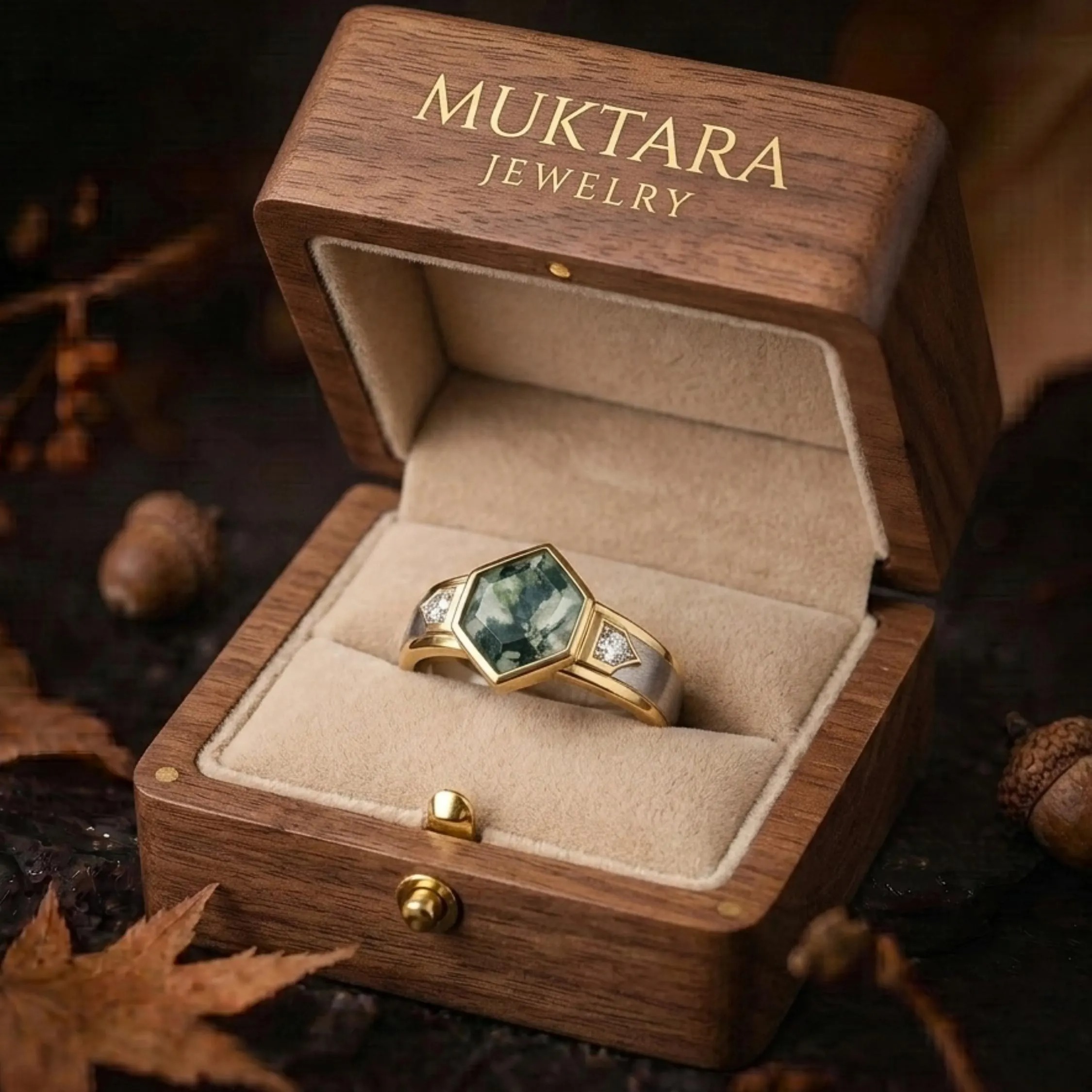 Unique Vintage Bezel Setting Moss Agate Ring, Solid Gold Silver Wedding Wide Band Ring, Hexagon Cut Green Agate Men Gold Ring, Gift For Him