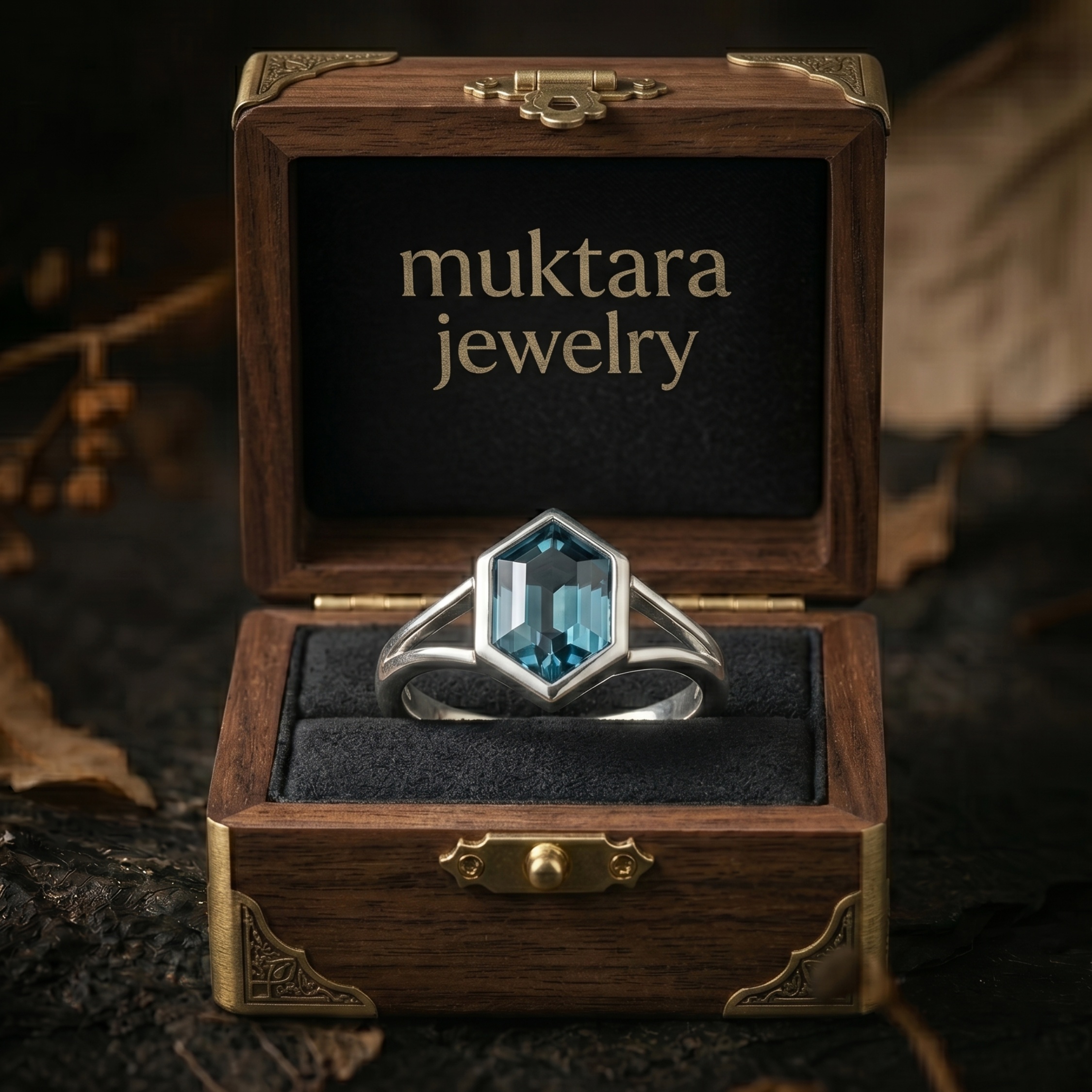 Unique Vintage Bezel Setting Teal Sapphire Ring, Sterling Silver Hexagon Cut Double Band Engagement Promise Ring, Anniversary Gifts For Her