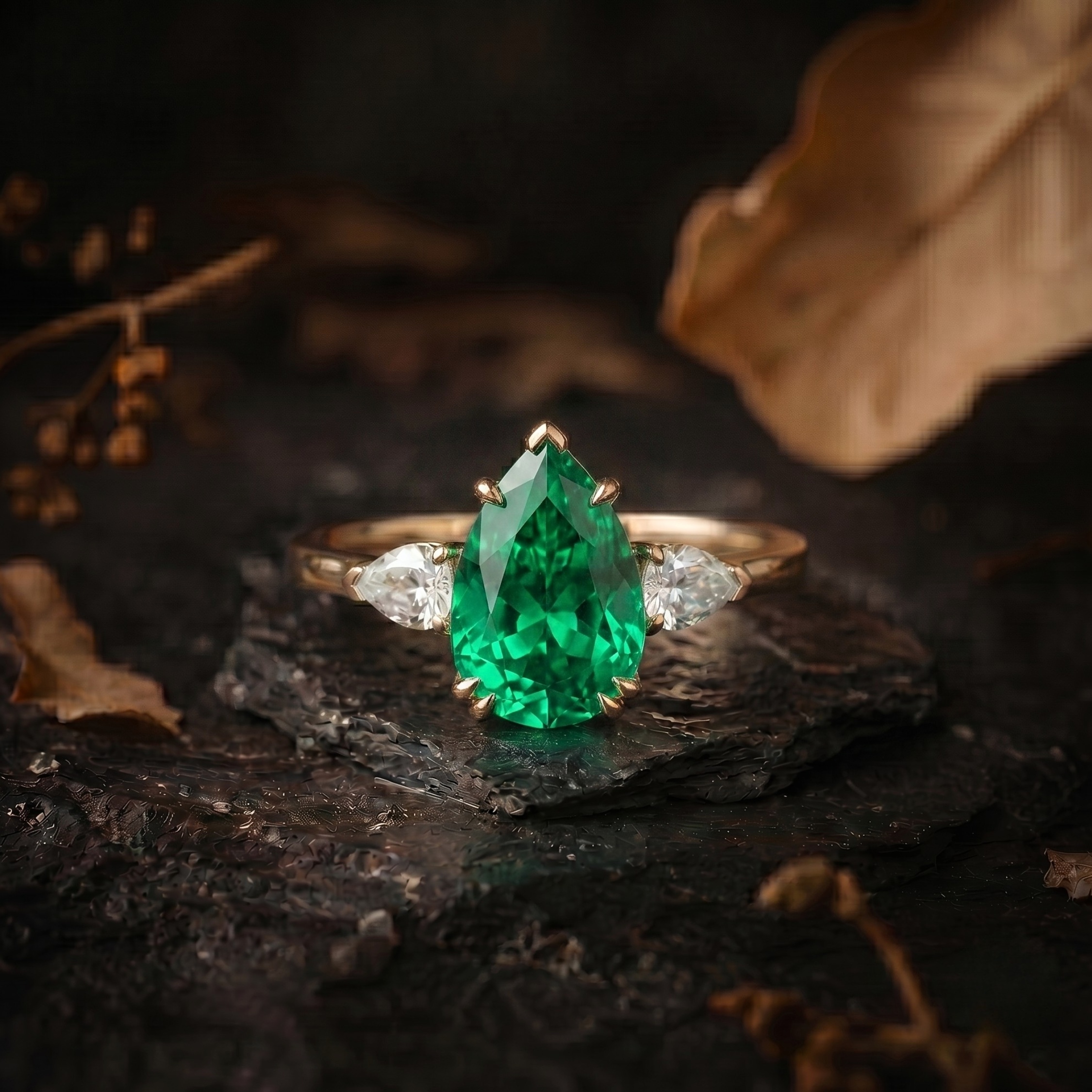Genuine Emerald Pear Cut Engagement Ring, 14k Gold Halo Diamond Ring, Delicate Green Gemstone Promise Anniversary Birthday Gift for Women