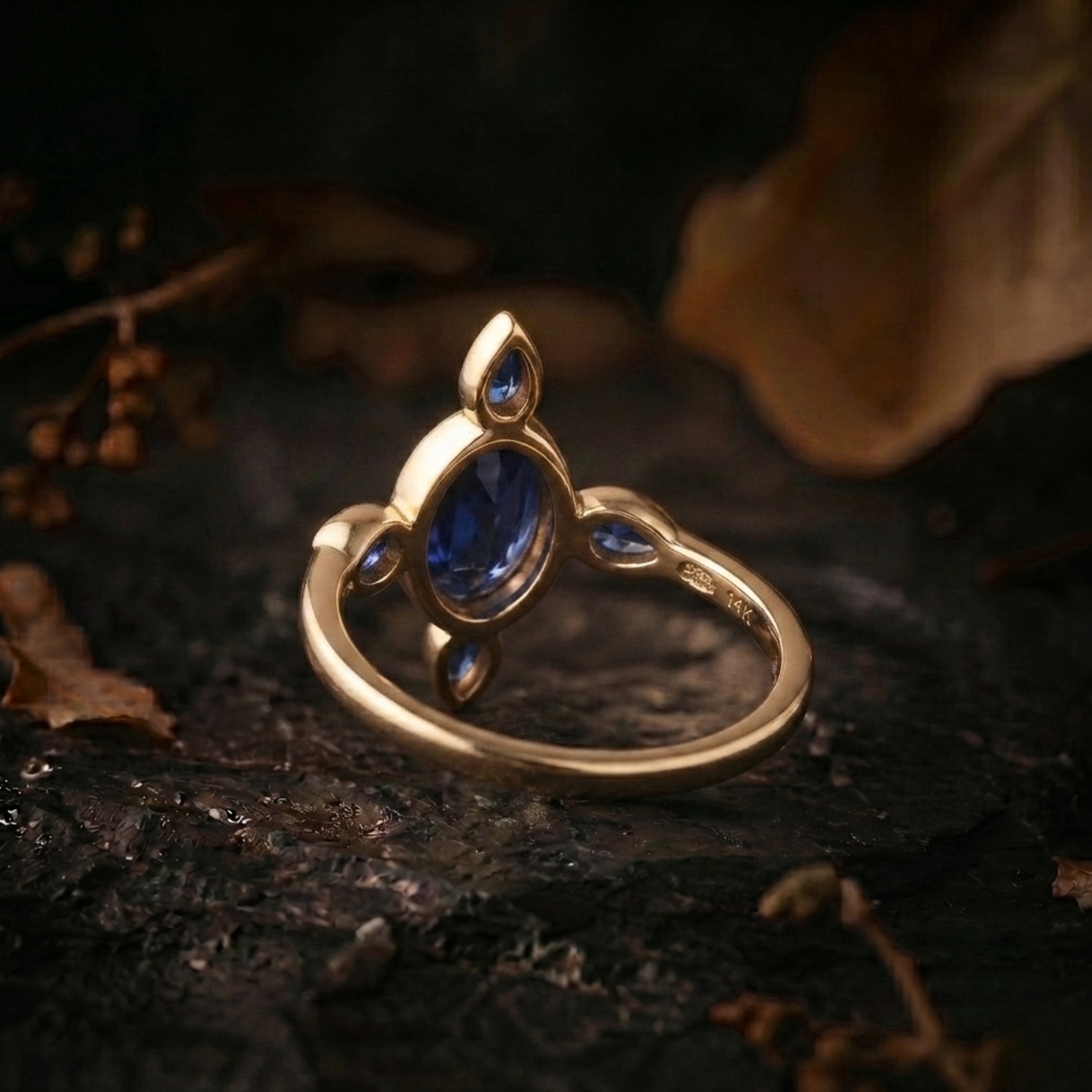 Genuine Blue Sapphire Engagement Ring/ 14k Gold Sapphire Halo Cluster Oval Ring/September Birthstone Gift/Promise Bridal Ring/Gift for Women