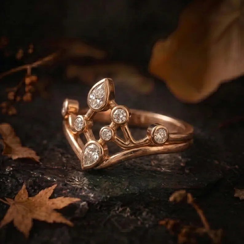 Unique Pear Cut Moissanite Engagement Ring, Modern Split April Birthstone Nature Inspired Twisted Band, Anniversary Birthday Gift For Women