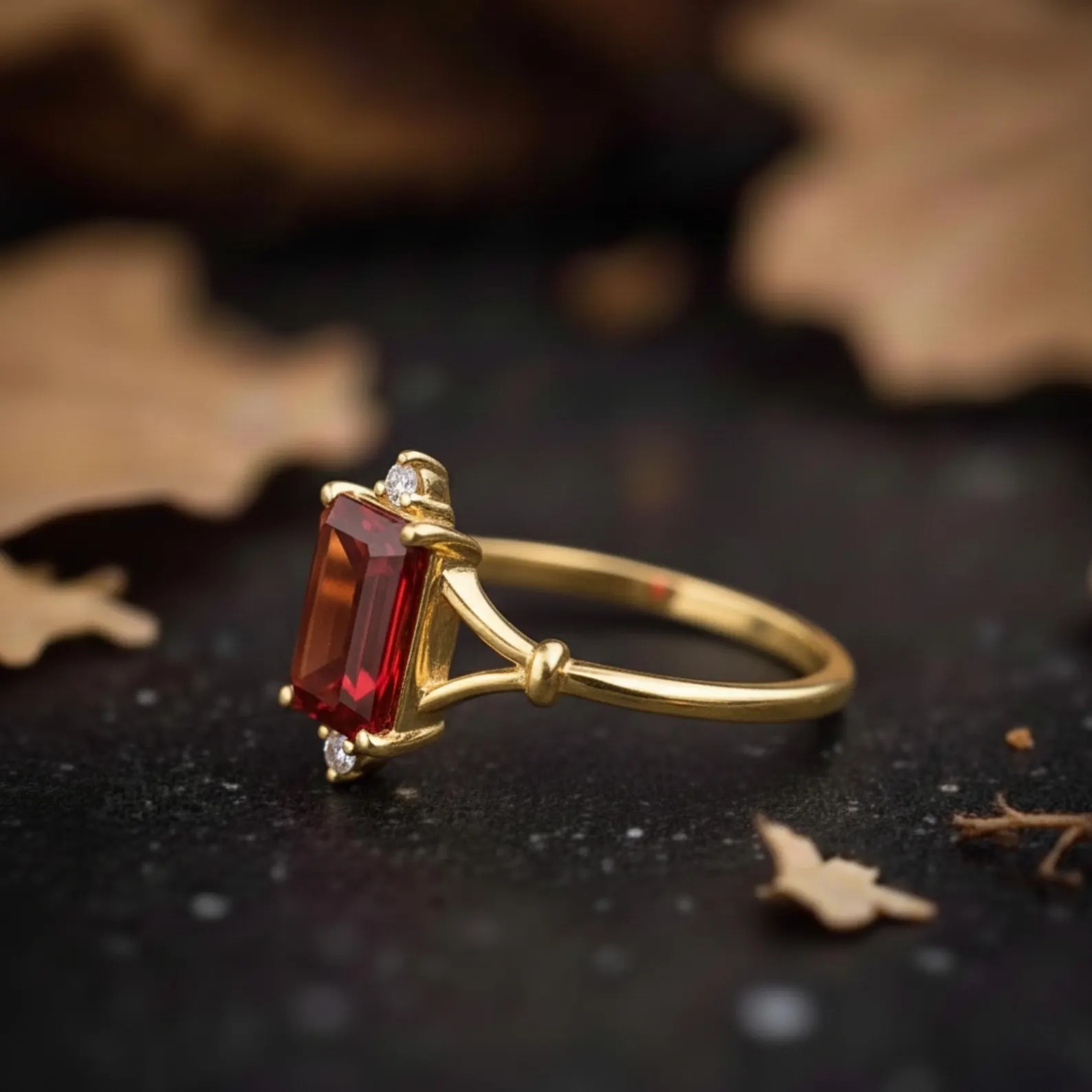 Emerald Cut Garnet Engagement Ring 14k Yellow Gold Red Garnet Wedding Ring Vintage Art Deco Solitaire Promise Ring Anniversary Gift for Her