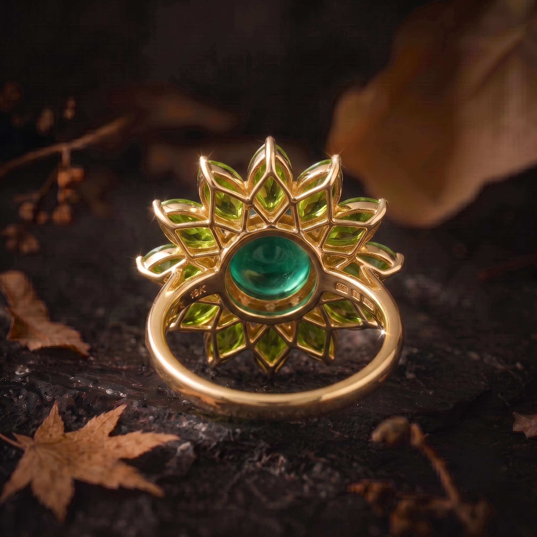 Vintage Art Deco Green Emerald Peridot Flower Halo Engagement Ring, Handmade Nature Inspired Women Jewelry, Fine Green Stone Gift For Women