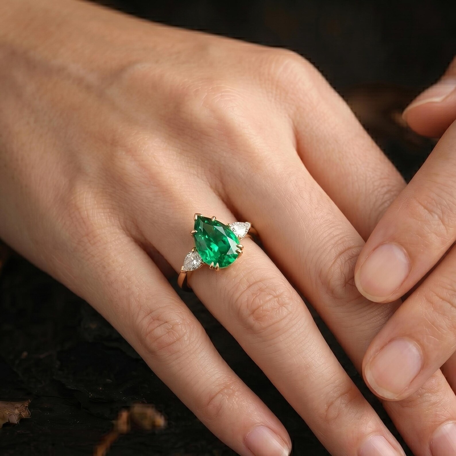 Genuine Emerald Pear Cut Engagement Ring, 14k Gold Halo Diamond Ring, Delicate Green Gemstone Promise Anniversary Birthday Gift for Women