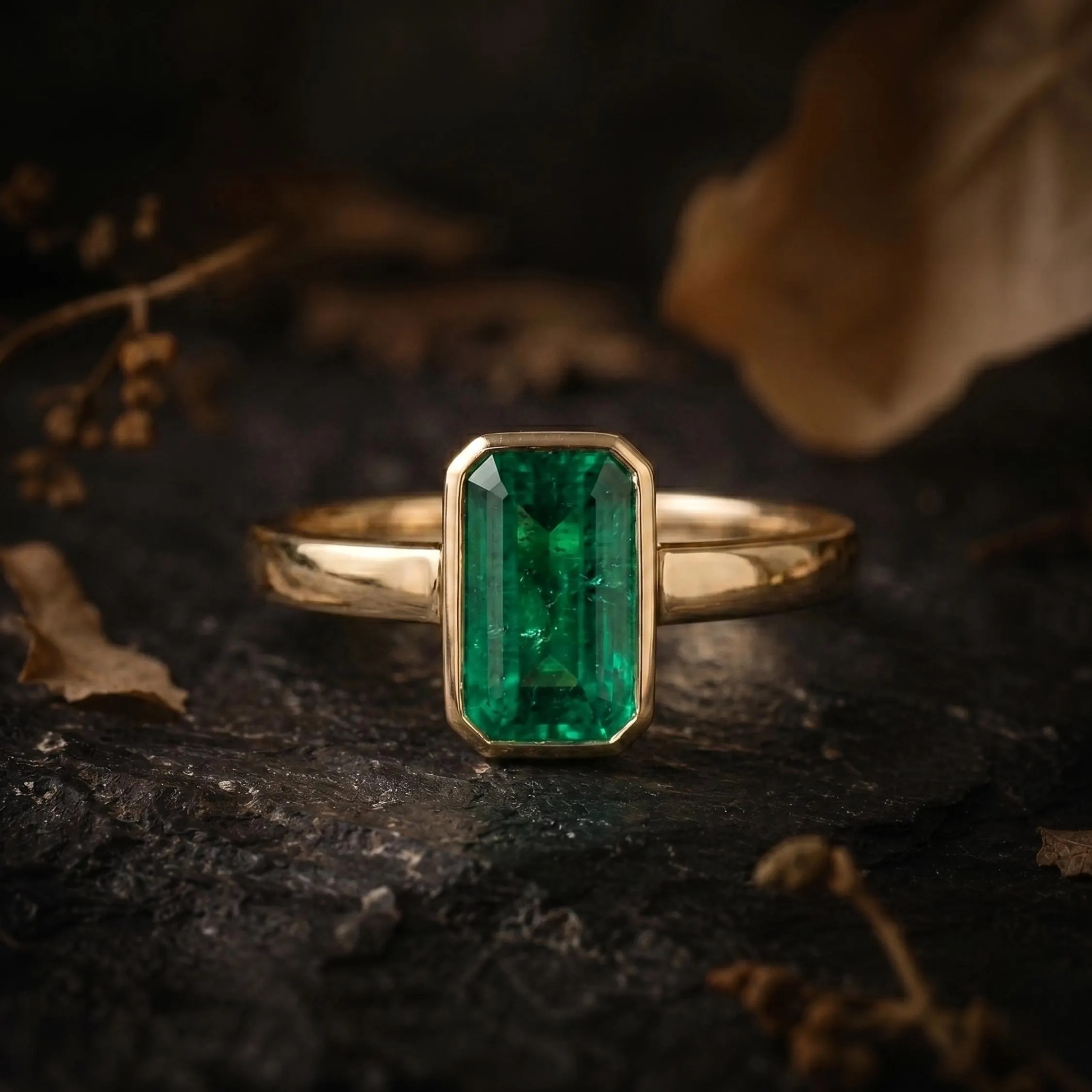 Unique Emerald Cut Emerald Engagement Ring, Vintage Art Deco Green September Birthstone Jewelry, Minimal Anniversary Birthday Gift For Women