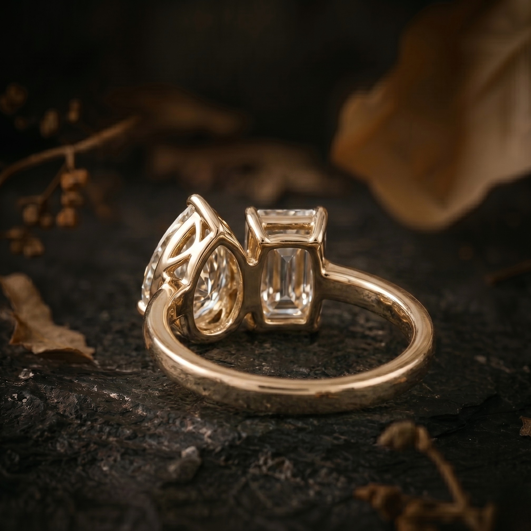 Moissanite Toi Et Moi Engagement Ring, Pear And Emerald Cut Promise Jewelry, Two-Stone Birthstone Statement Ring, Anniversary Birthday Gifts
