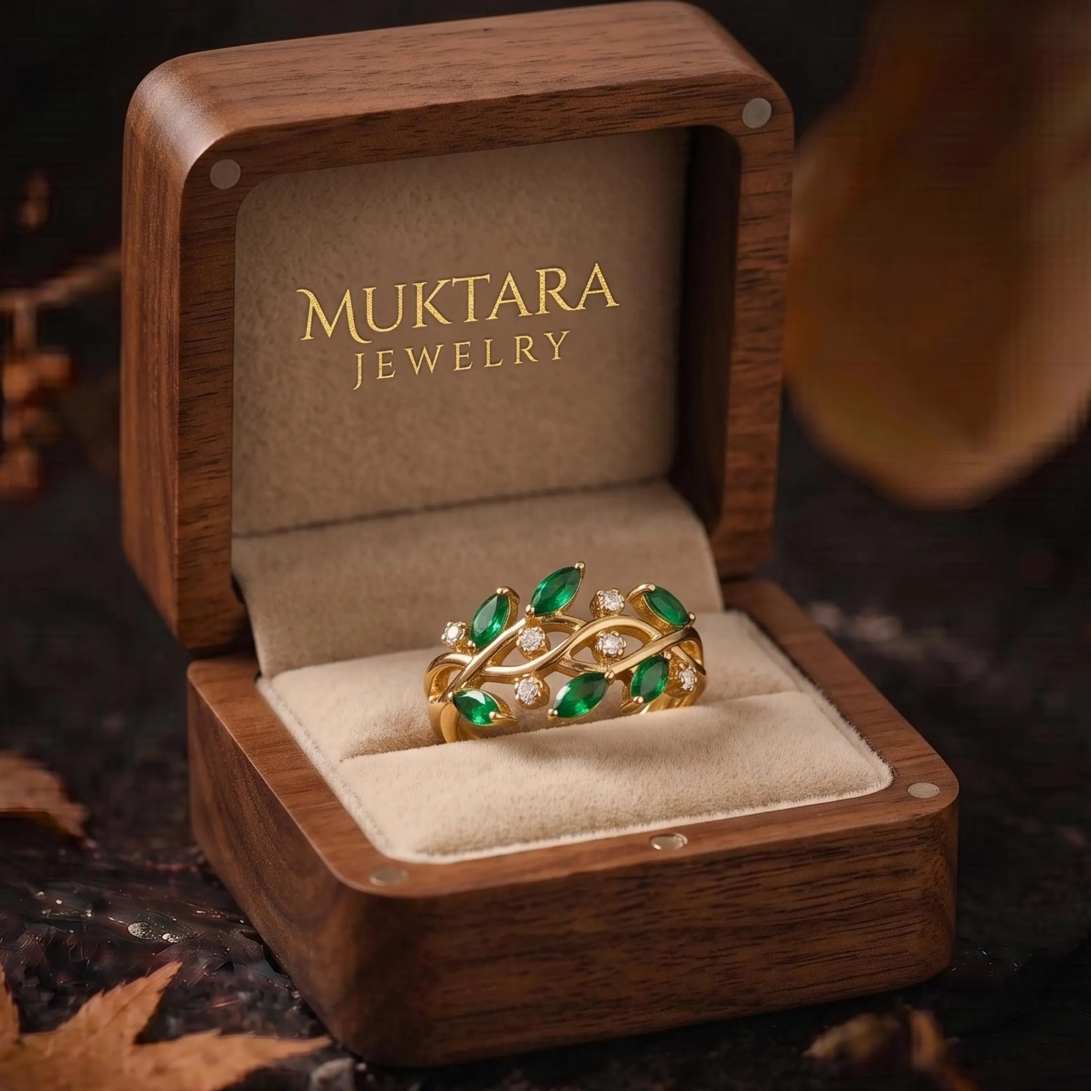 Unique Marquise Cut Emerald Engagement Ring/May Birthstone Nature Inspired Leaf Ring/Moissanite Promise Anniversary Birthday Gift For Women