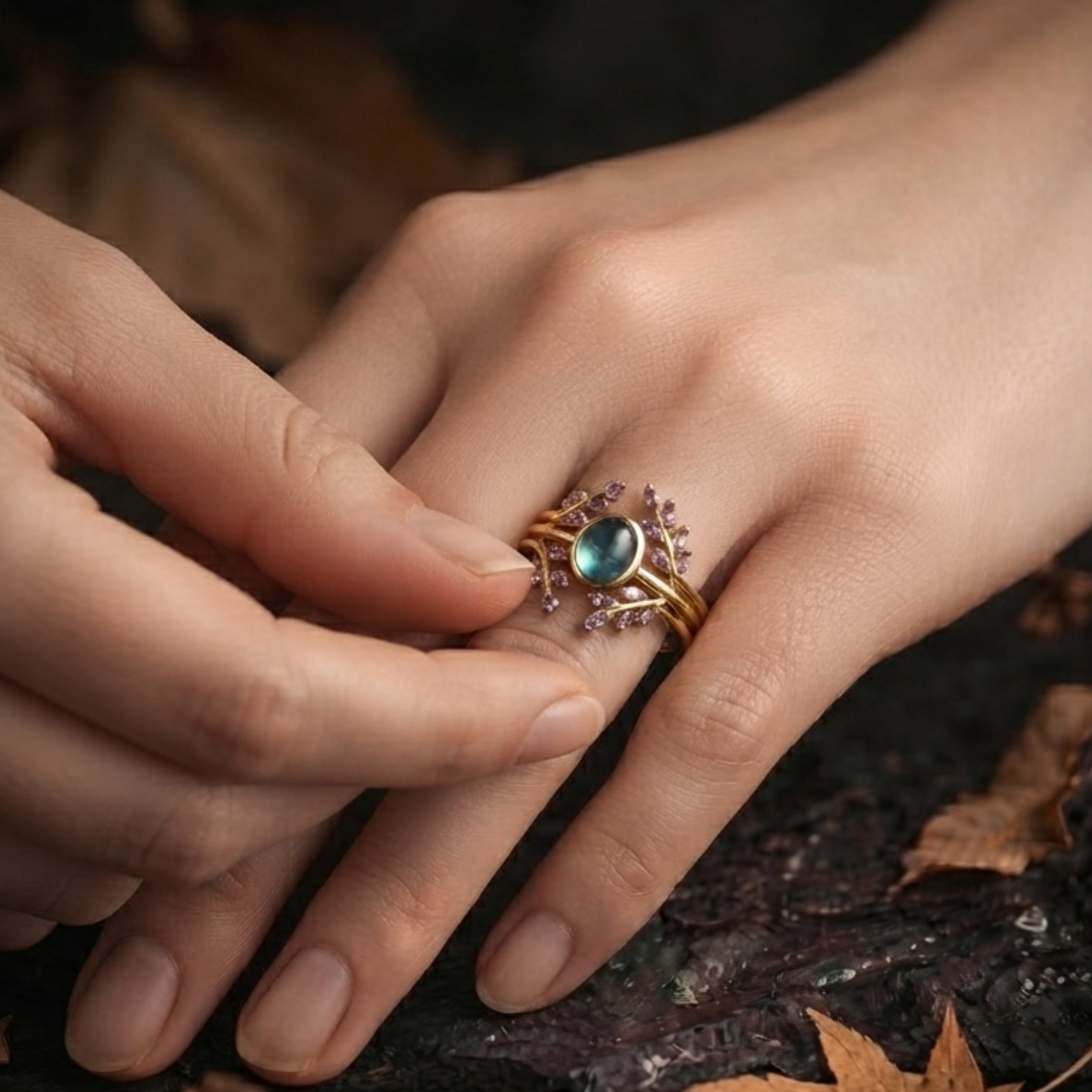 Unique Alexandrite Amethyst Engagement Ring, Vintage Style Triple Band Wedding Ring, Two Stone Bridal Jewelry, June February Birthstone Gift
