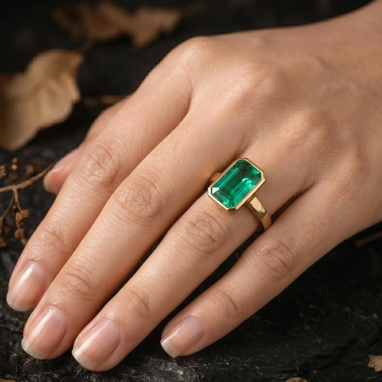 Unique Emerald Cut Emerald Engagement Ring, Vintage Art Deco Green September Birthstone Jewelry, Minimal Anniversary Birthday Gift For Women