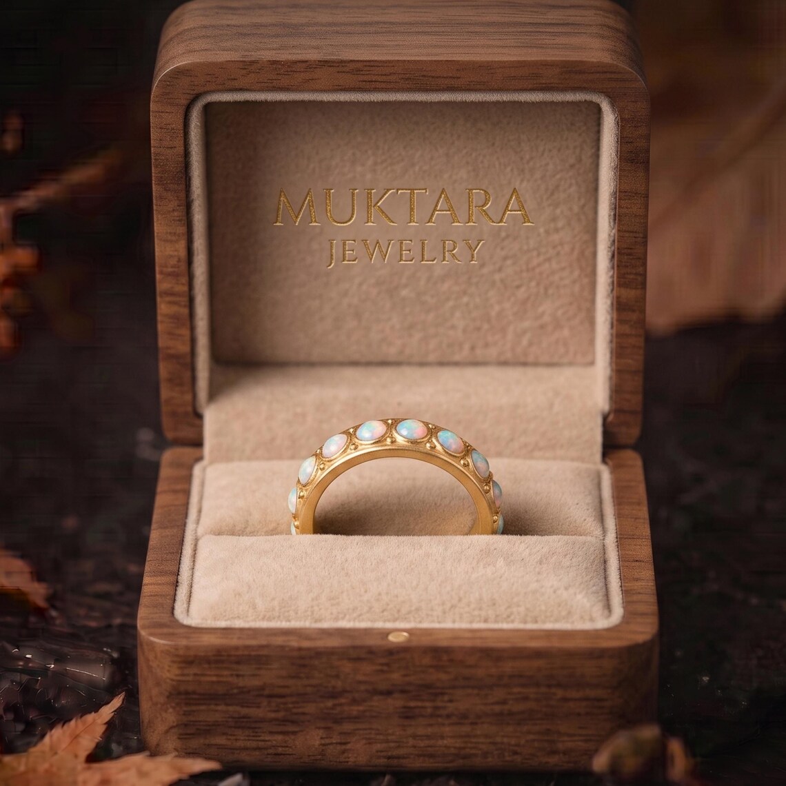 Vintage White Opal Band, Round Opal Wedding Band, 14k Gold Eternity Round Opal Ring, Dainty October Birthstone Ring, Matching Band Ring Gift