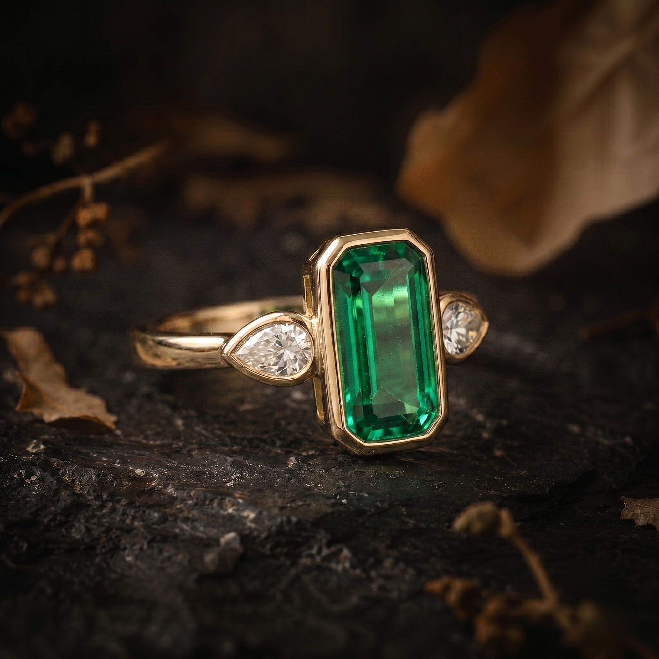 Genuine Emerald Cut Emerald Engagement Ring, 3 Stone Promise Bridal Moissanite Emerald Statement Jewelry, Anniversary Birthday gift for her