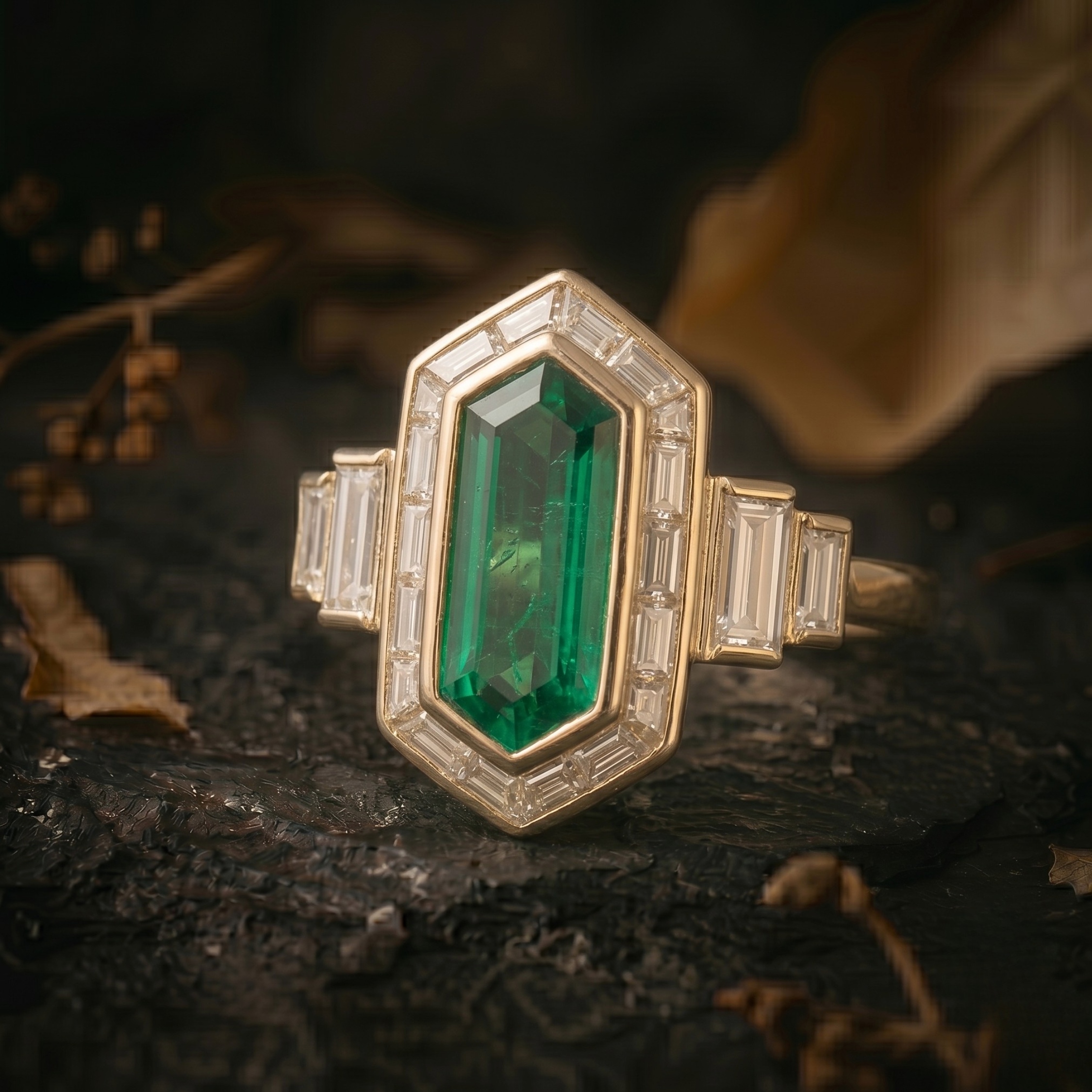 Vintage Long Hexagon Cut Green Emerald Ring, Art Deco Baguette Moissanite Engagement Ring, Promise Wedding Jewelry For Her, Anniversary Gift