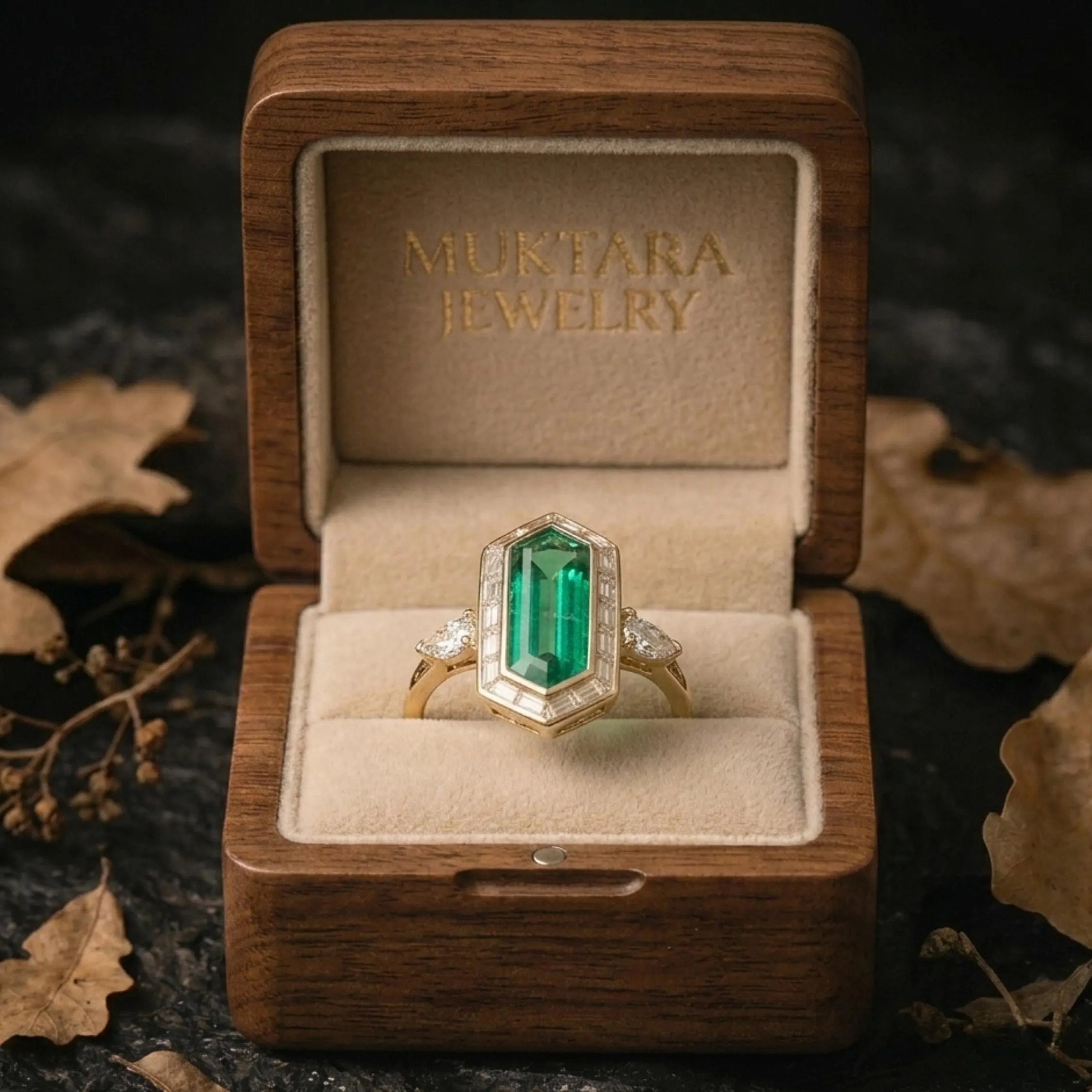 Vintage Art Deco Hexagon Cut Emerald Moissanite Cluster Ring, Unique Promise Statement Jewelry, Green Gemstone Anniversary Gifts For Women
