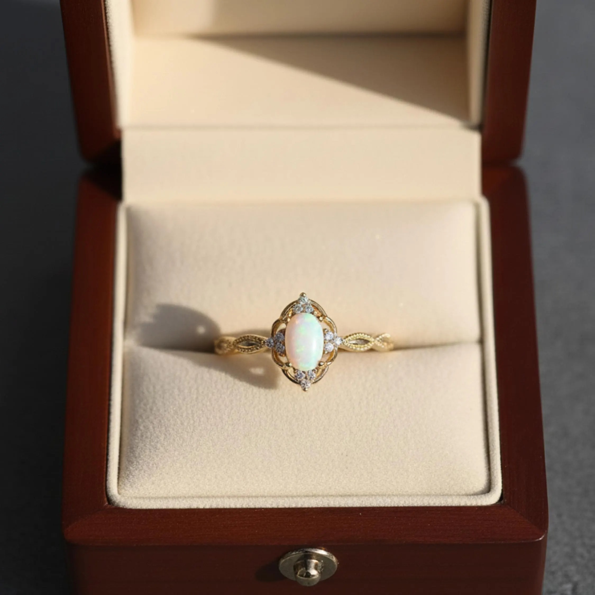 Vintage Opal Ring| 18K Gold Plated Oval Dainty Ring| Minimalist Jewelry| Gift for her | October Birthstone| Christmas Gift| Stacking Jewelry