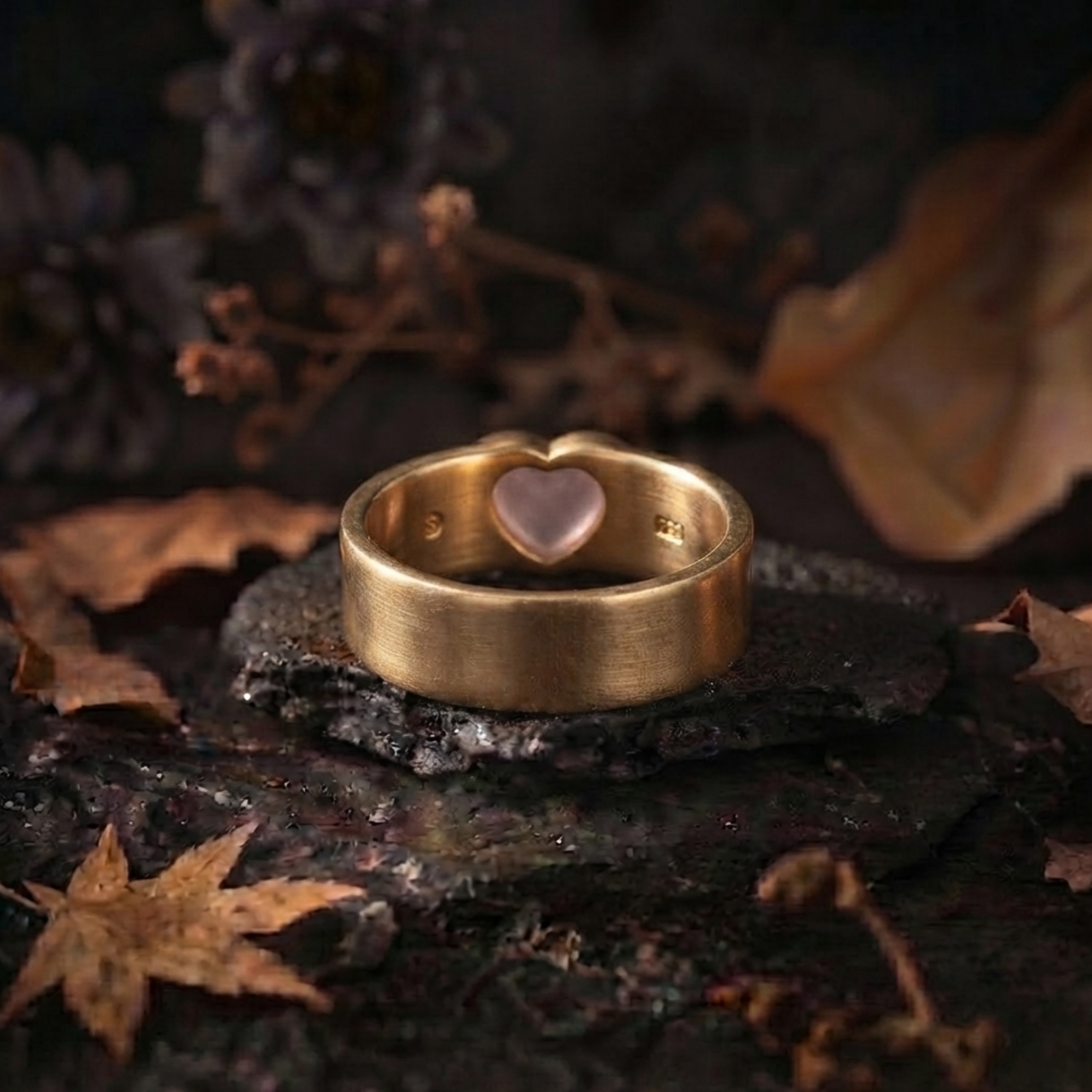 Unique Heart Shape Rose Quartz Engagement Ring/ 14k Yellow Gold Rose Quartz Crystal Boho Wide Band Jewelry/Anniversary Birthday Gift for Her