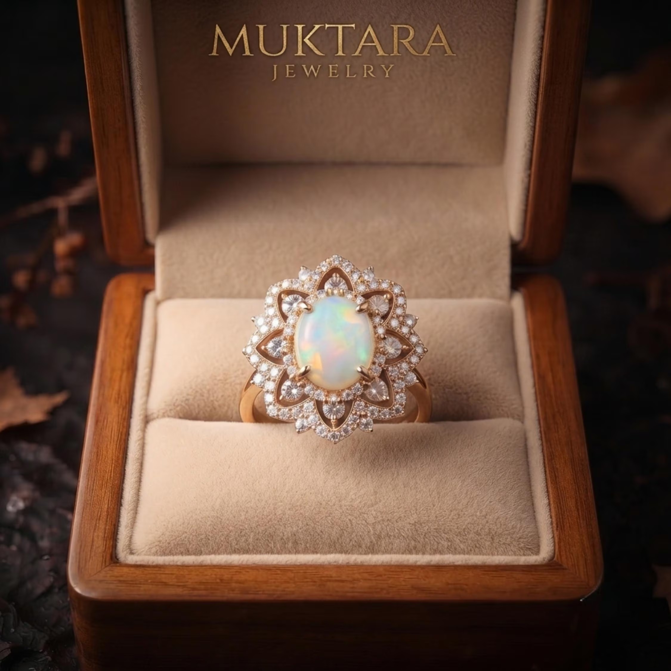 Unique Oval Cut White Opal Moissanite Engagement Ring, 14k White Opal Promise Wedding Ring for Women, Oval Opal Nature Inspired Ring Gift