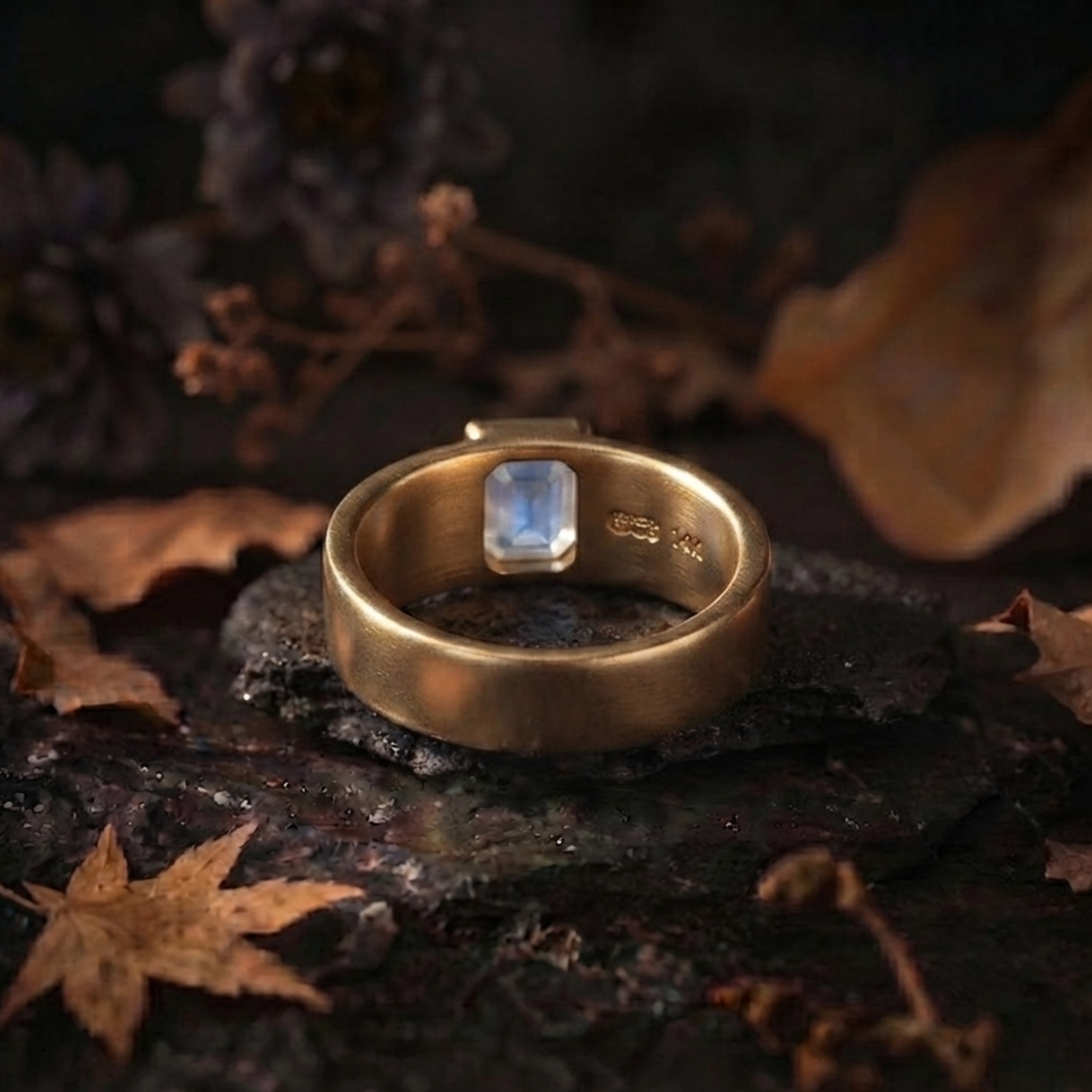 Rainbow Moonstone Emerald Cut Wedding Band, Bold Gold Men's Engagement Ring, Statement Unisex Heirloom Ring, Single Stone Ring Gift For Him