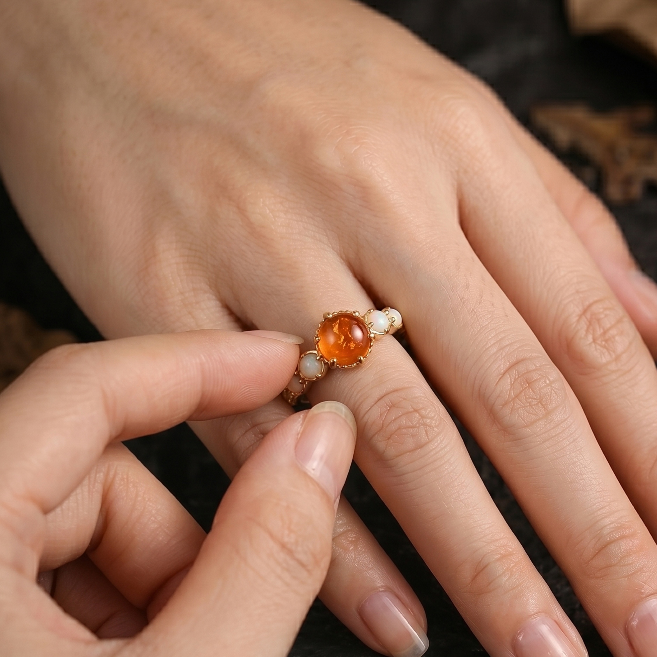Vintage Sunstone Opal Engagement Gold Ring/Orange Gemstone Boho Statement Jewelry/June Birthstone Gift Spring Summer Trend Mother’s Day Sale