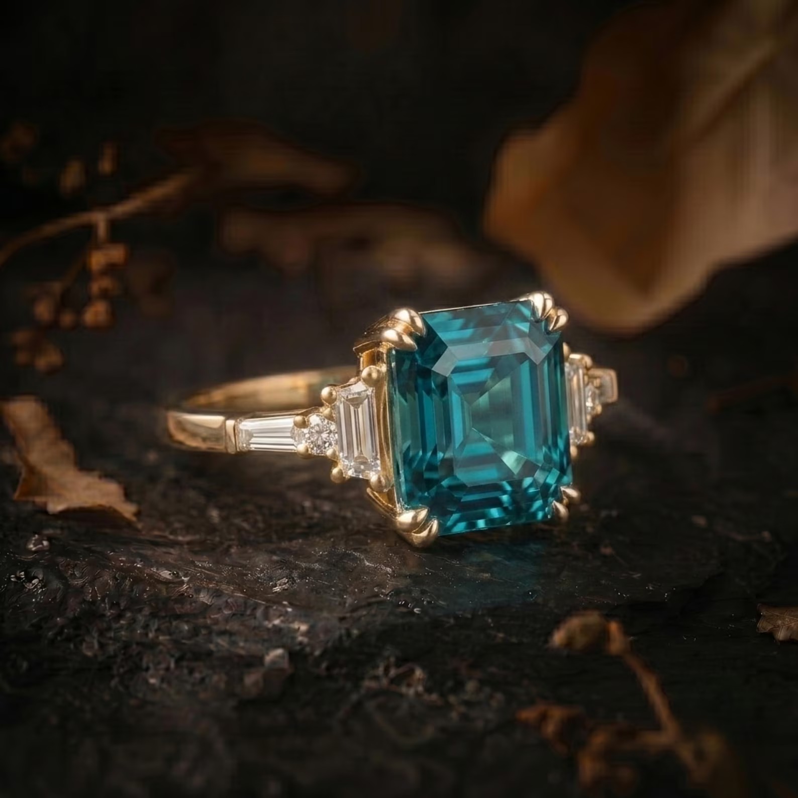 Vintage London Blue Topaz Wedding Ring, Asscher Cut Gold Bezel Ring, December Birthstone Engagement Ring Minimalist Anniversary Jewelry Gift