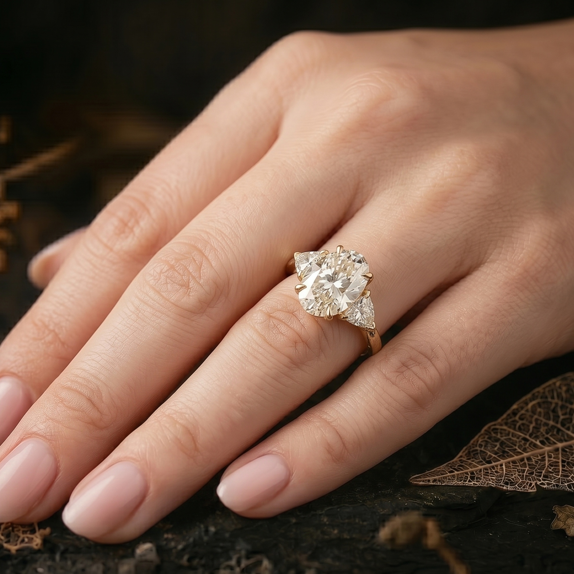 Unique Oval And Pear Cut Moissanite Ring, Petite Three Stone Engagement Ring, 14K Solid Gold Dainty Minimalist Jewelry, Bridal Promise Ring