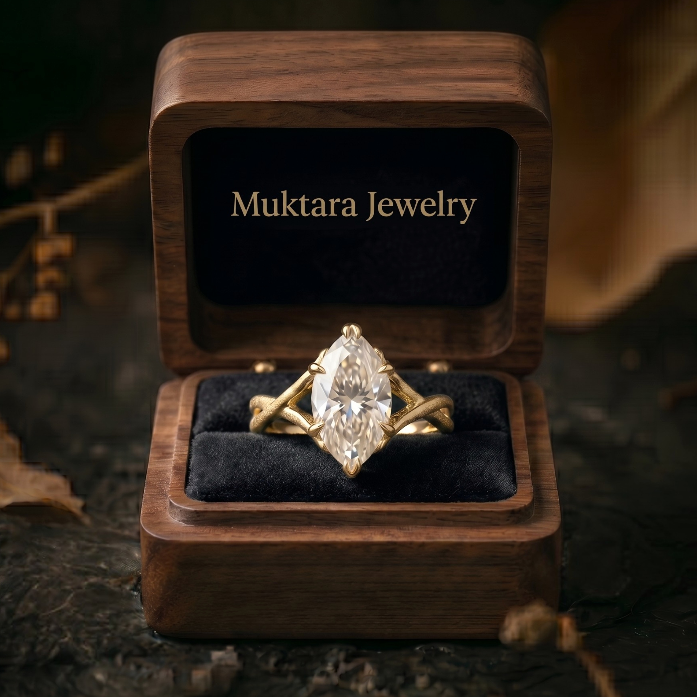 Vintage Marquise Cut Moissanite Engagement Ring, Delicate 14k Solid Gold Women's Twisted Band Diamond Wedding Ring, Anniversary Gift For Her